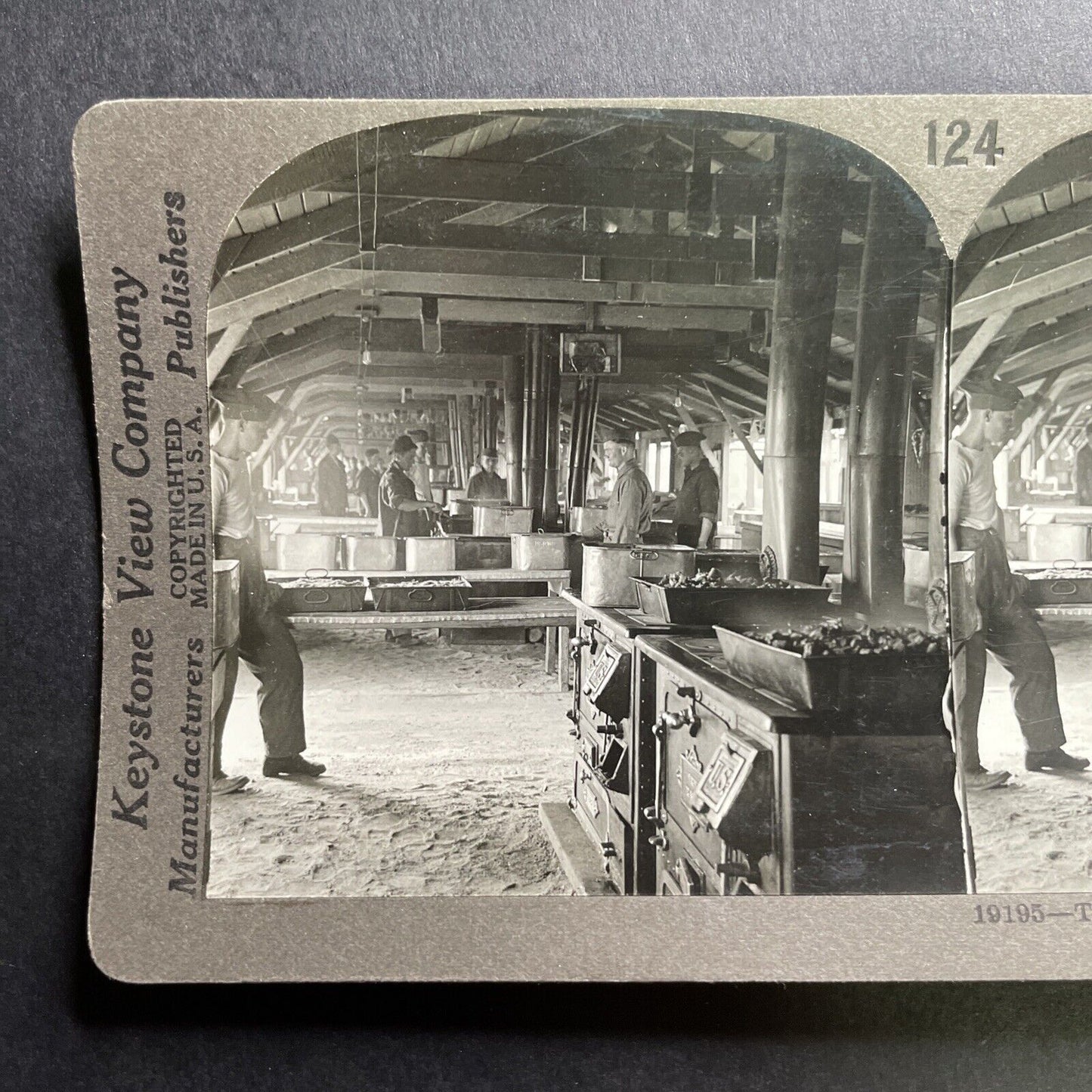 Antique 1917 WW1 Mess Hall For Troops Brest France Stereoview Photo Card P1782