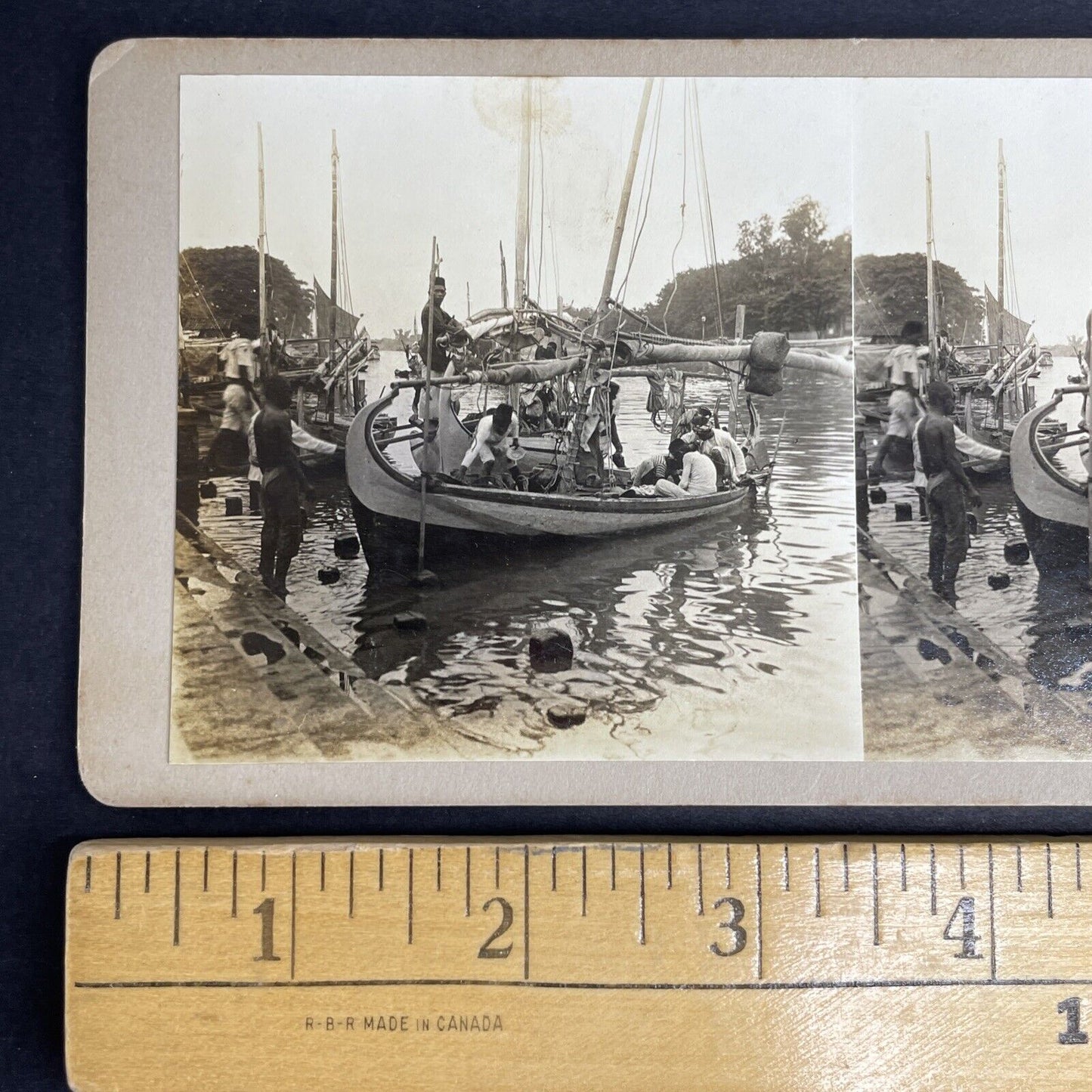 Antique 1880s Jakarta Indonesia Fisherman Fish Market Stereoview Photo Card P952