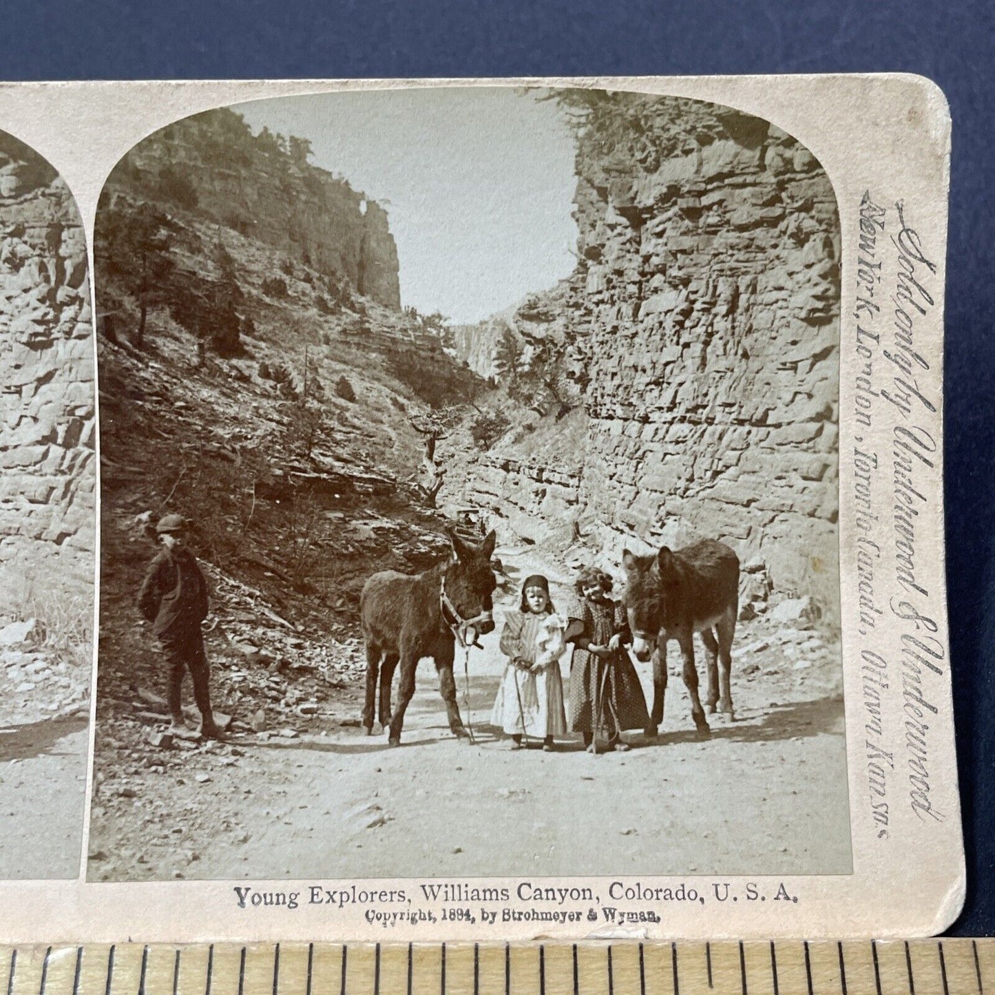 Antique 1894 Exploring Williams Canyon Colorado Stereoview Photo Card V3280