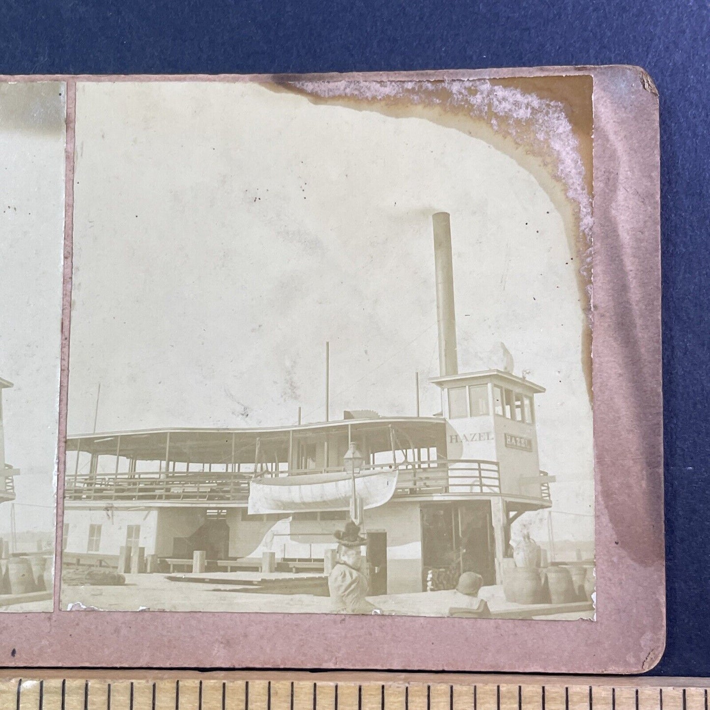 Steamboat Hazel Stereoview Lake Charles Louisiana Ferry Antique c1890 X1806