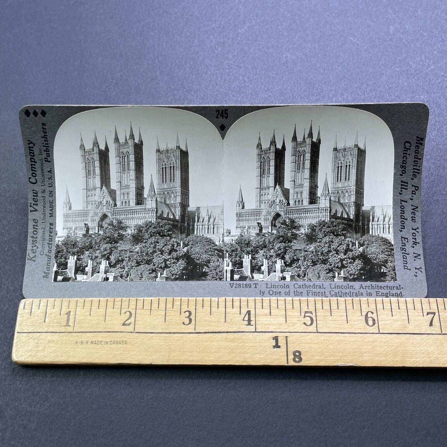 Antique 1922 Lincoln Cathedral Church England UK Stereoview Photo Card V2966