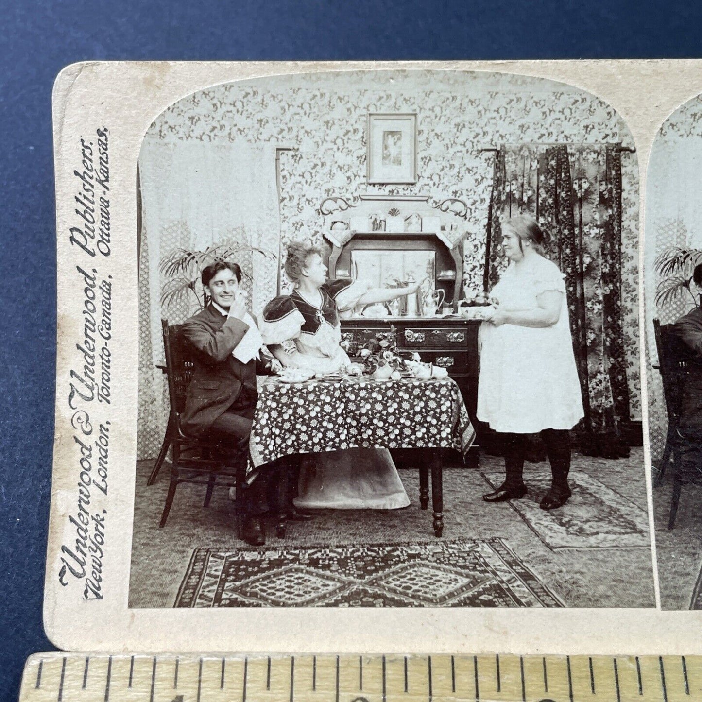 Antique 1897 Maid Serves Dinner In Her Underwear Stereoview Photo Card P2866