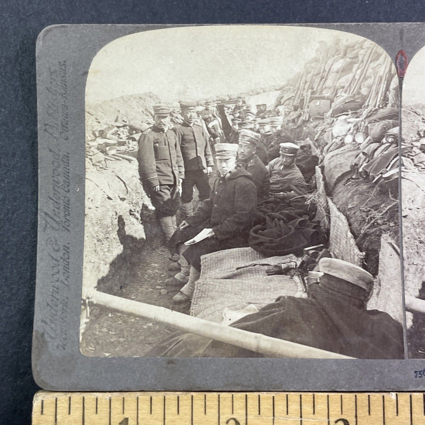 Japanese Infantry Trench Stereoview Russo-Sino War Antique c1905 X3884