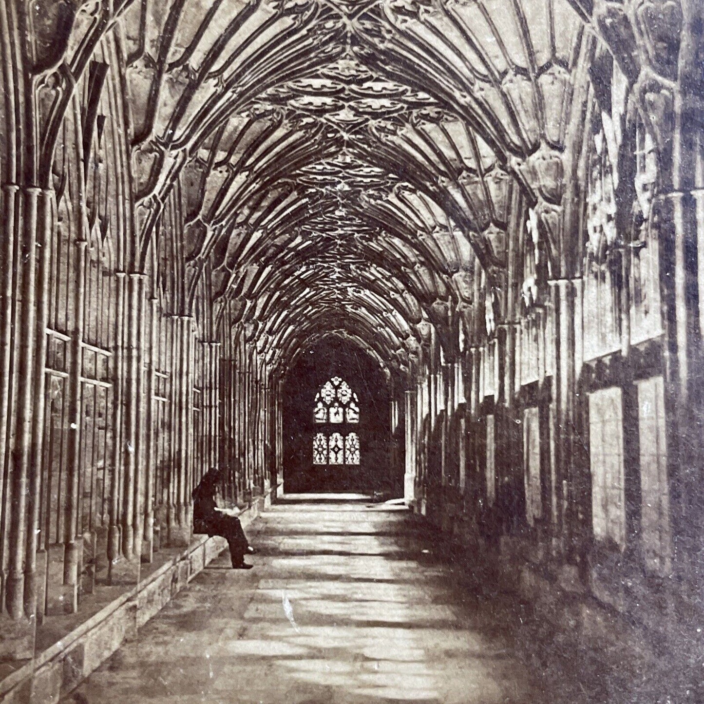 Antique 1870s The Cloisters Gloucester Cathedral UK Stereoview Photo Card P4549