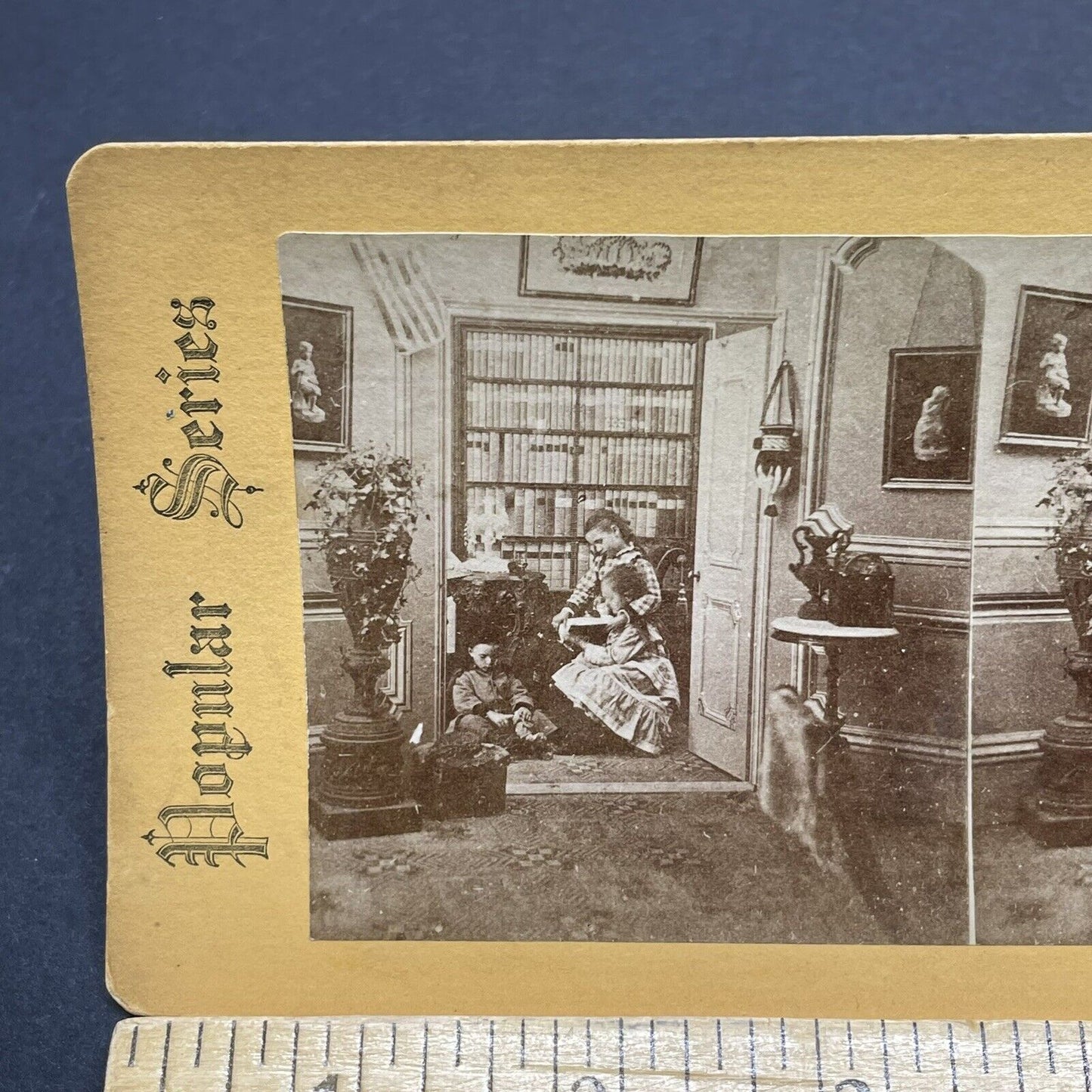 Antique 1890s Children Studying In Wealthy Mansion Stereoview Photo Card P1856