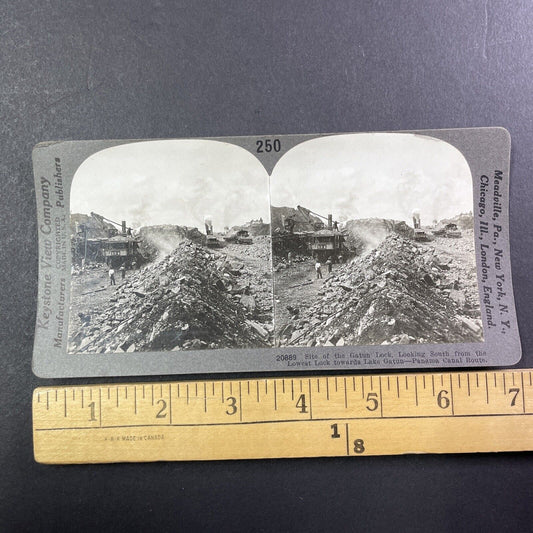 Steam Shovel Construction Excavator Stereoview Panama Antique c1910s Y496