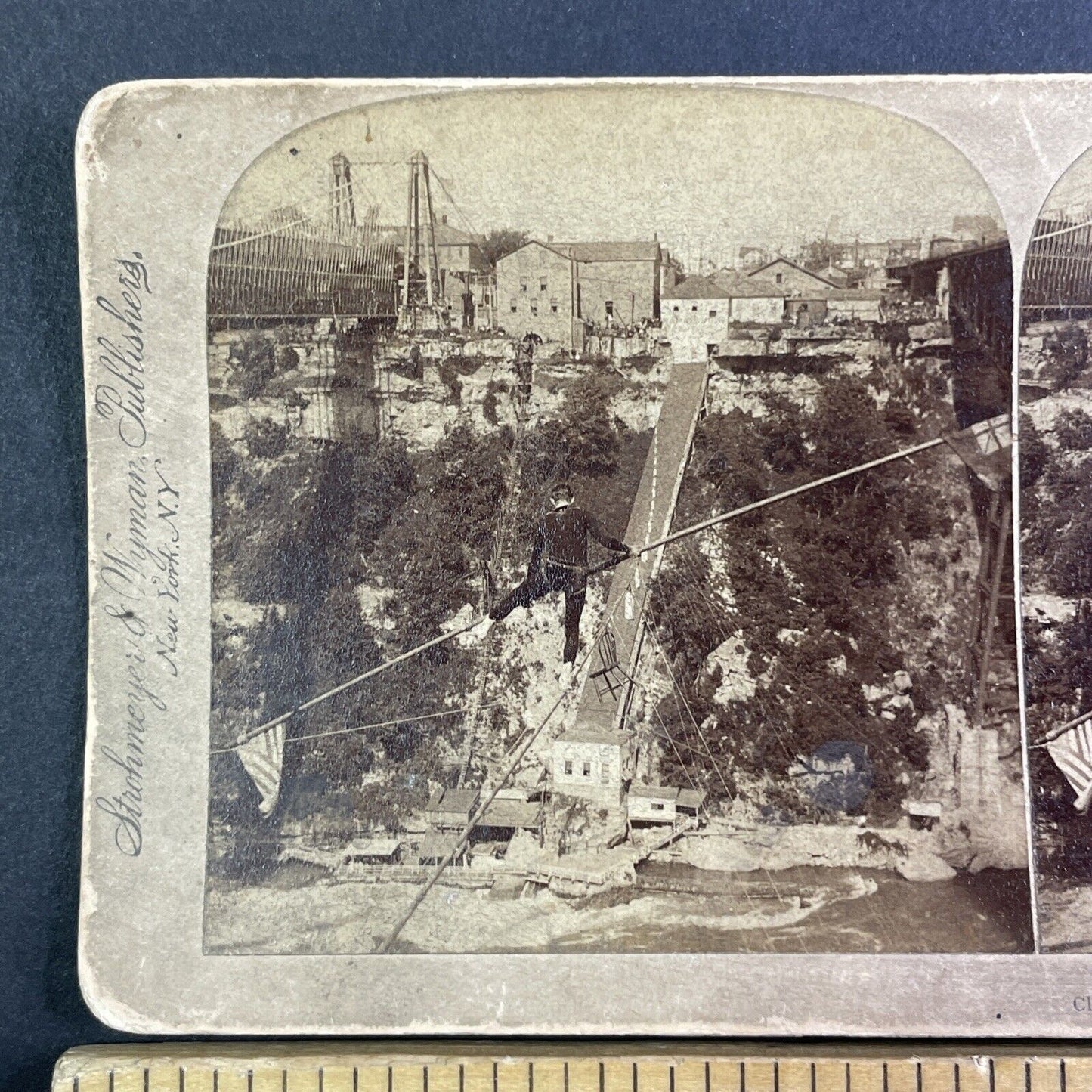 Clifford Calverly Tightrope Walking Niagara Gorge Stereoview Antique c1893 X1922