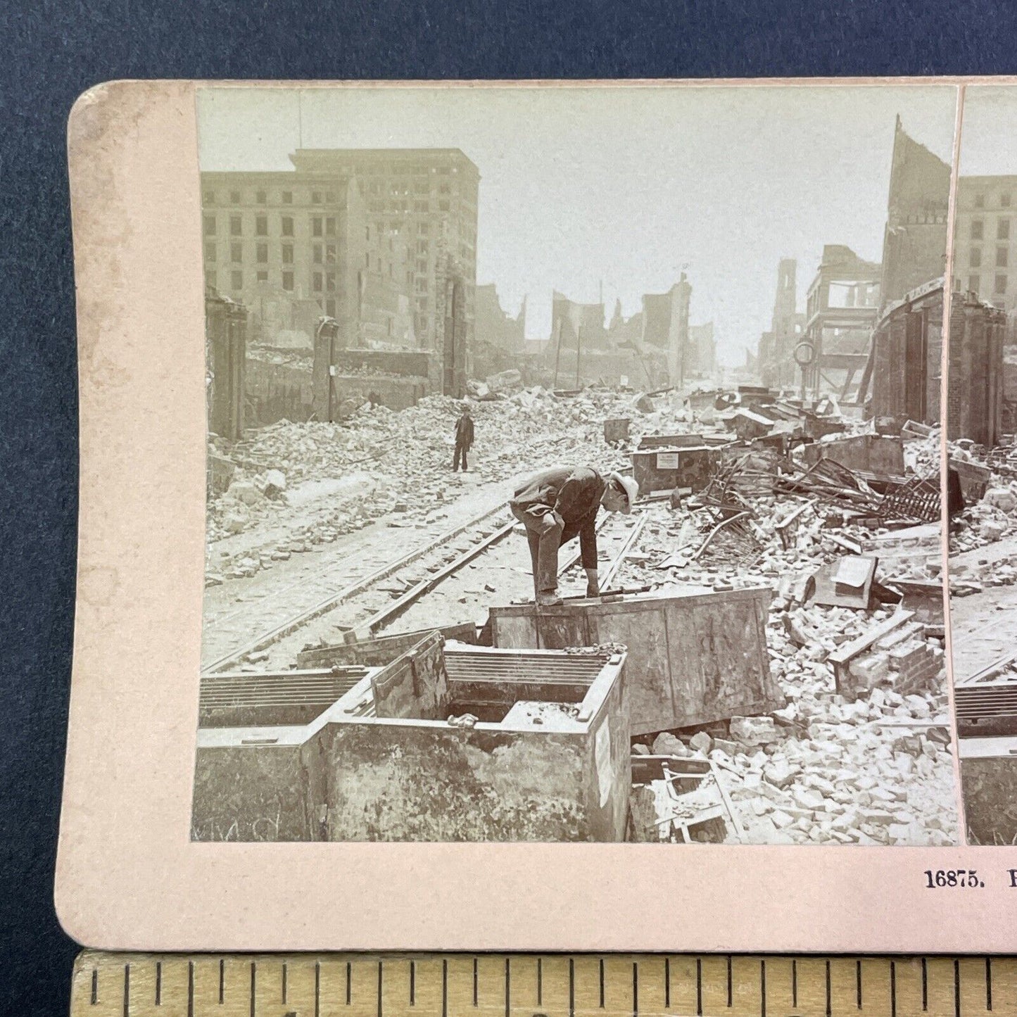 San Francisco Earthquake Vault Thieves Stereoview Photo Card Antique 1906 X818