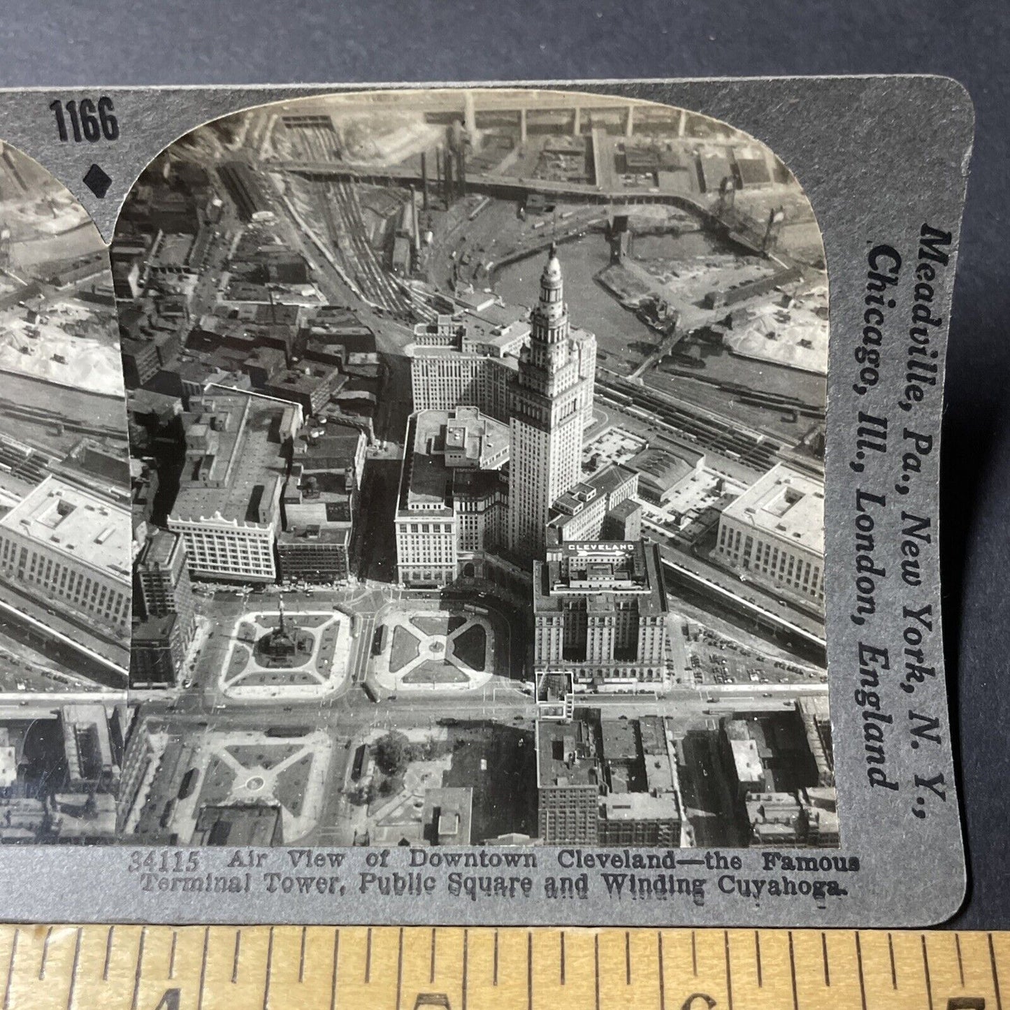 Antique 1920s Downtown Cleveland Ohio Aerial View Stereoview Photo Card V2612