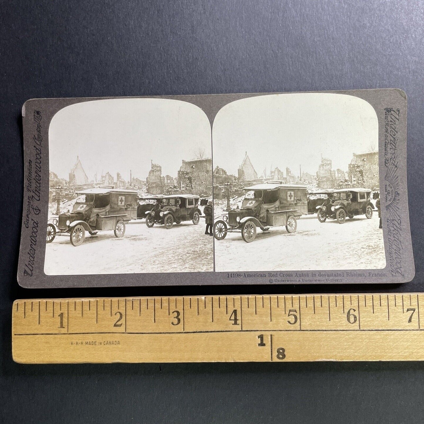 Antique 1917 WW1 Red Cross Rheims France Destroyed Stereoview Photo Card P1594