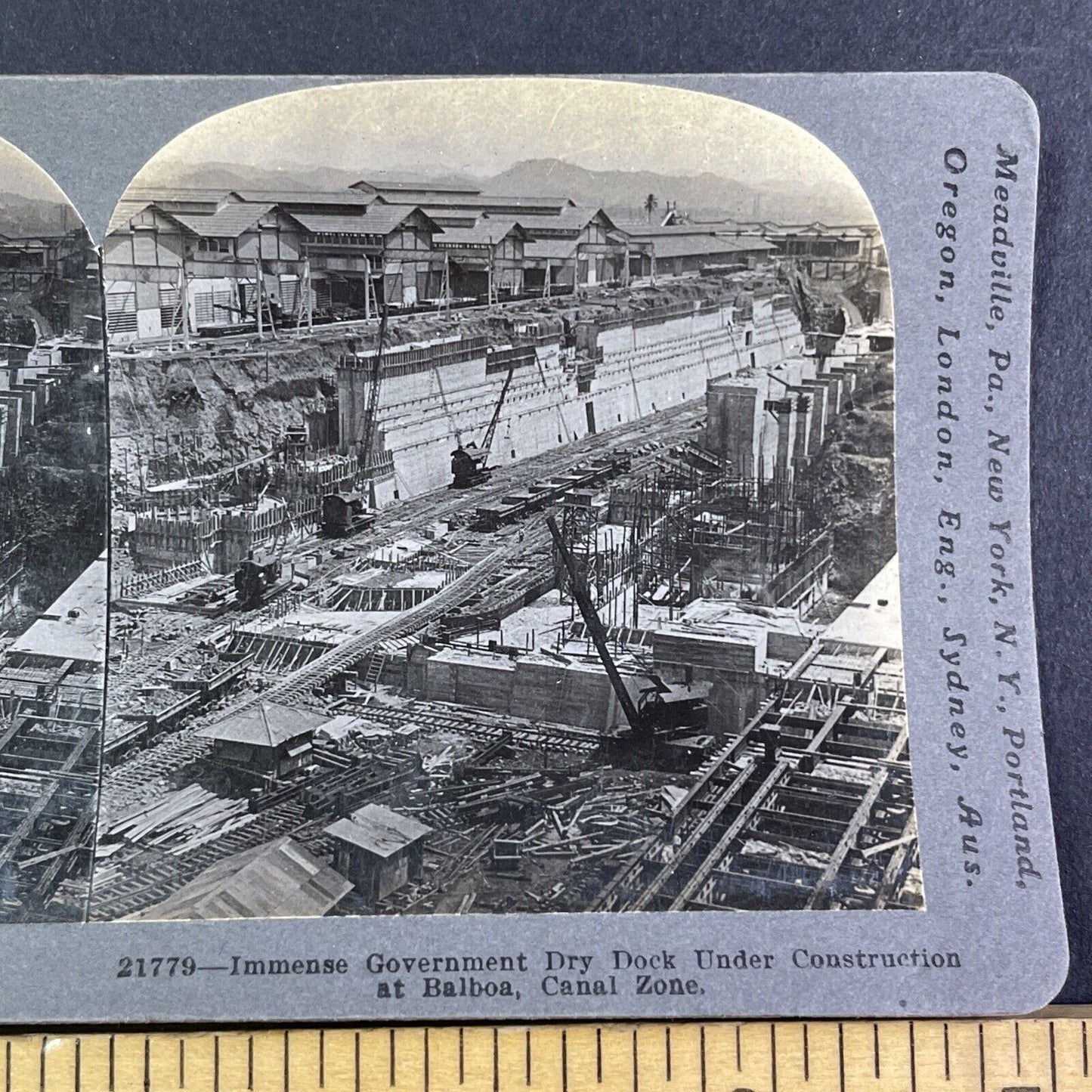 Drydock Construction Balboa Panama Canal Stereoview Antique c1915 Y3001