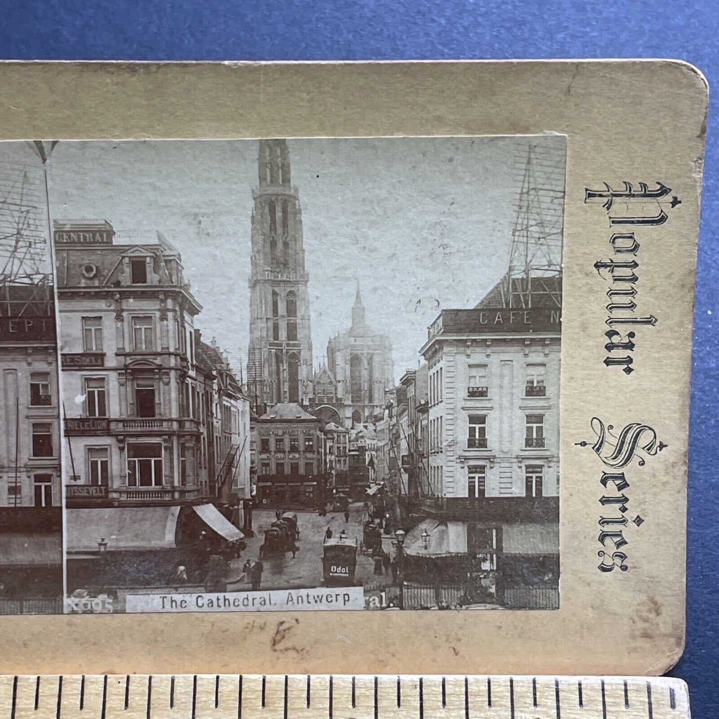 Antique 1860s Cafe Neptune Hotel Antwerp Belgium Stereoview Photo Card P2100