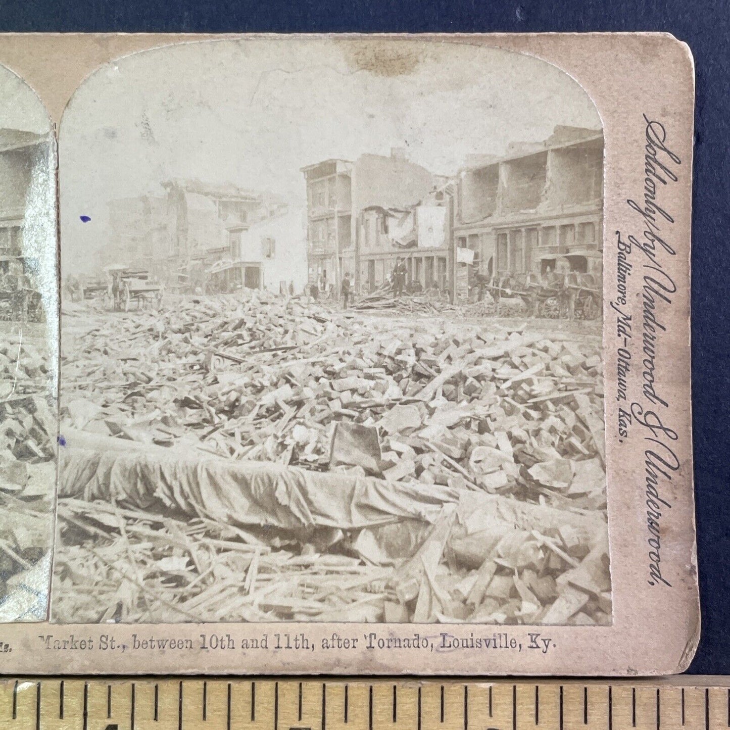 Louisville Kentucky F4 Tornado Disaster Stereoview Market St. Antique 1890 X3739