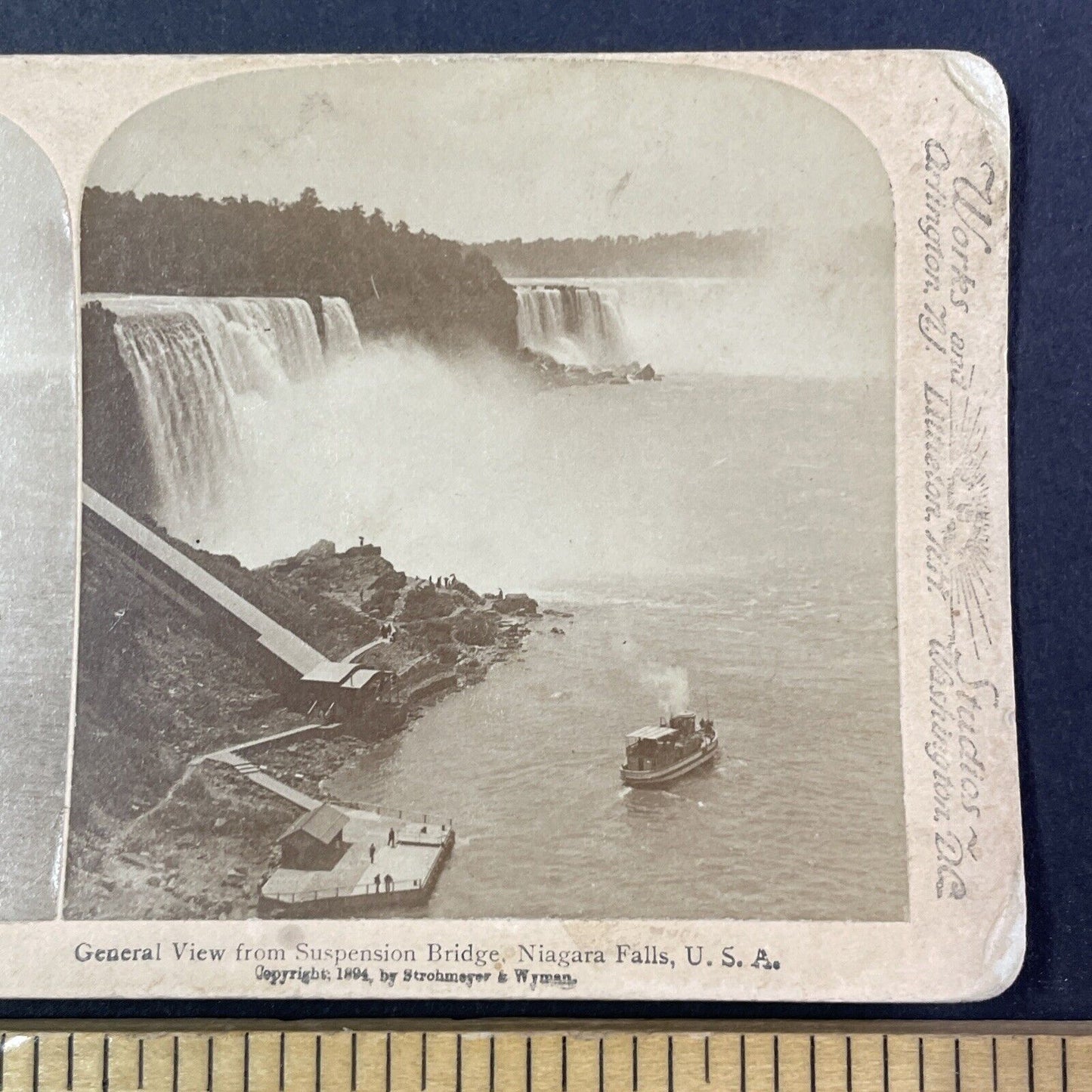 Maid of the Mist leaving Steamboat Dock Stereoview Antique c1894 Y1782