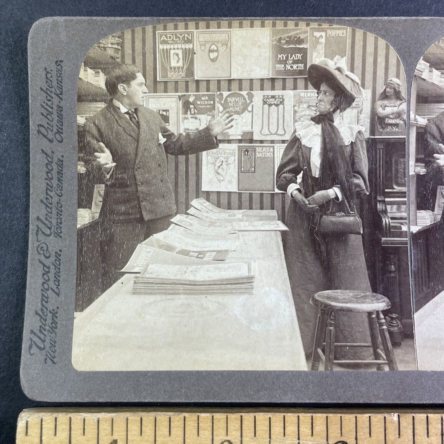 Woman in Newspaper Magazine Store Stereoview Antique c1905 Y2562