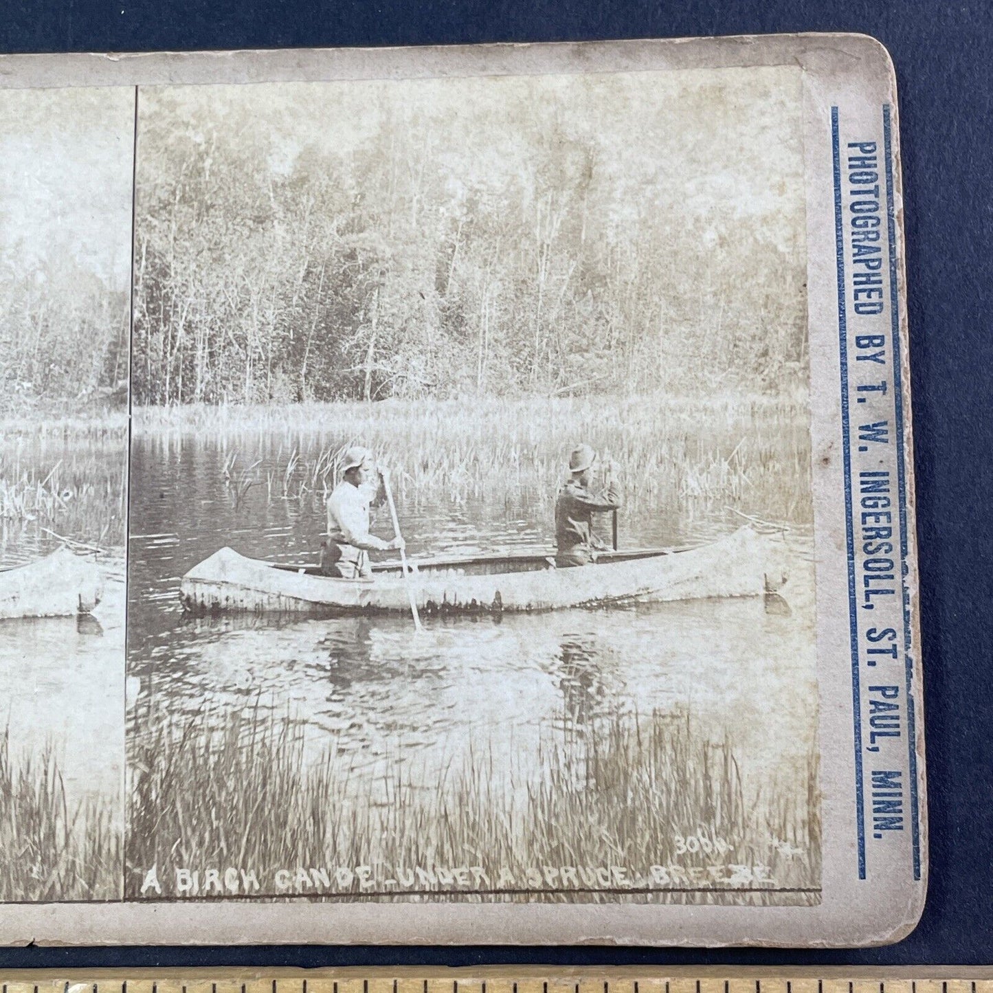 T.W. Ingersoll Canoeing on River Stereoview Merced? Yosemite? Antique c1888 Y103