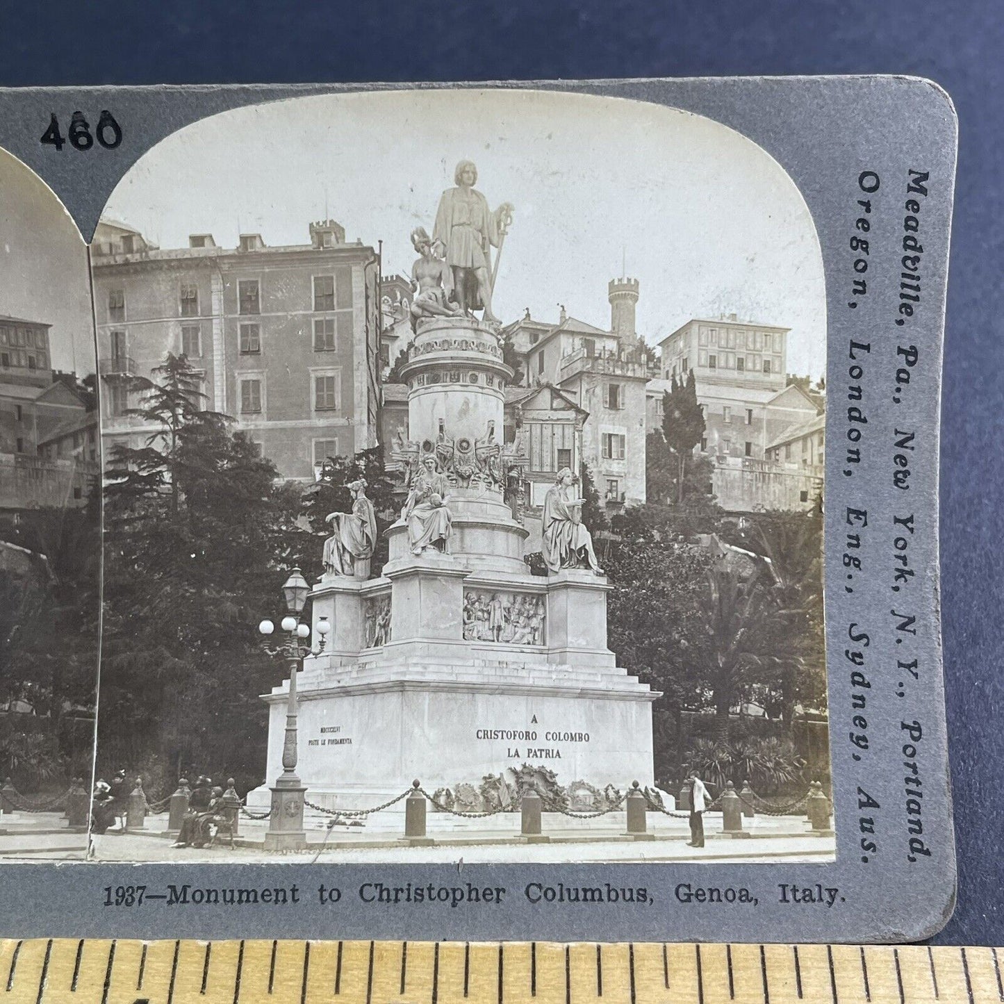 Antique 1896 Christopher Columbus Monument Genoa Ita Stereoview Photo Card P2216