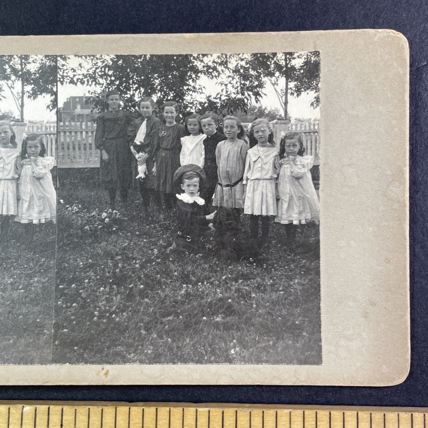 A Group of Wealthy Children in a Yard Stereoview OOAK Antique c1908 Y2726