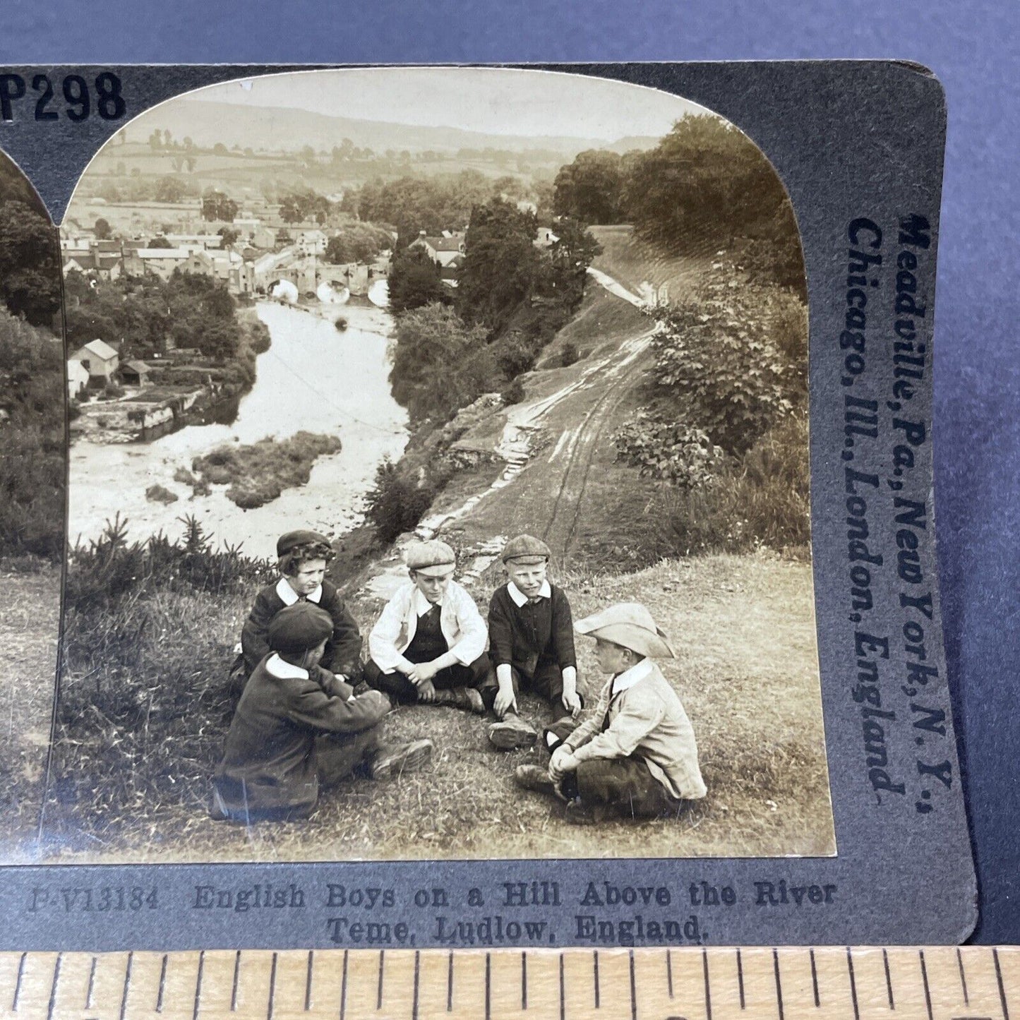 Antique 1906 Children In Ludlow England Stereoview Photo Card V3307