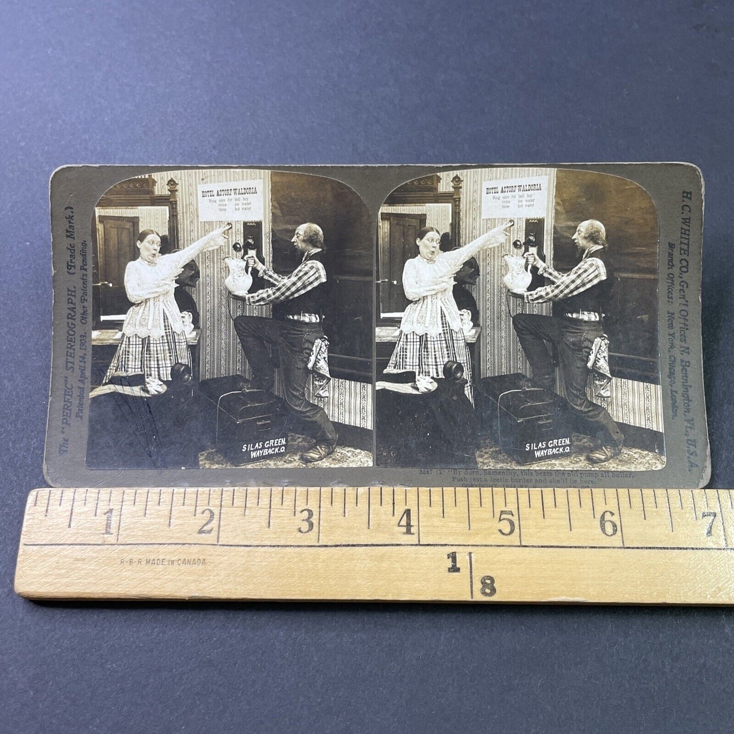 Antique 1903 Man Thinks Telephone Is A Water Tap Stereoview Photo Card P2842