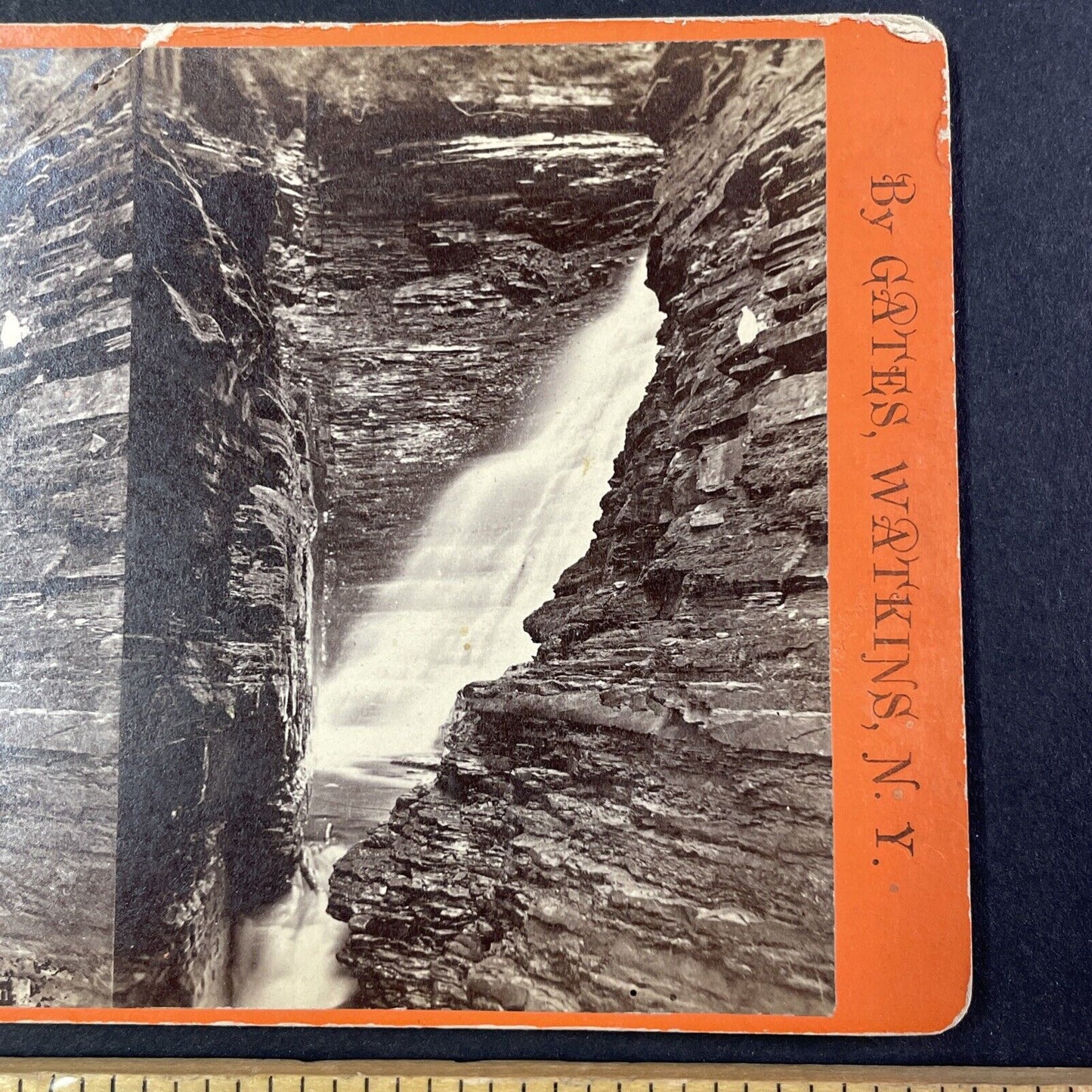 Watkins Glen Back of Bridal Veil Falls Stereoview George F. Gates c1865 Y1820