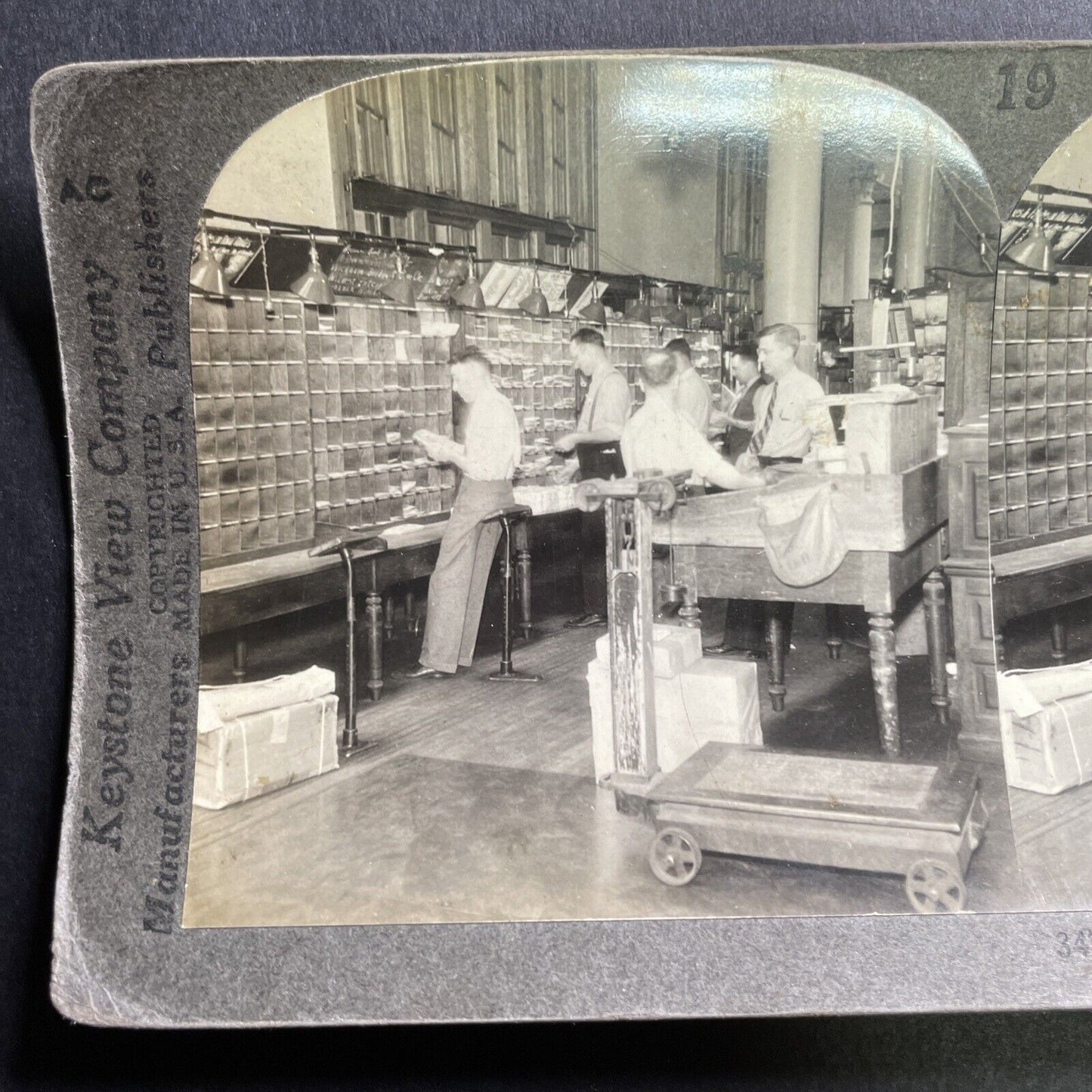 Antique 1920s USPS Mail Clerks Sorting Letters Stereoview Photo Card P1691