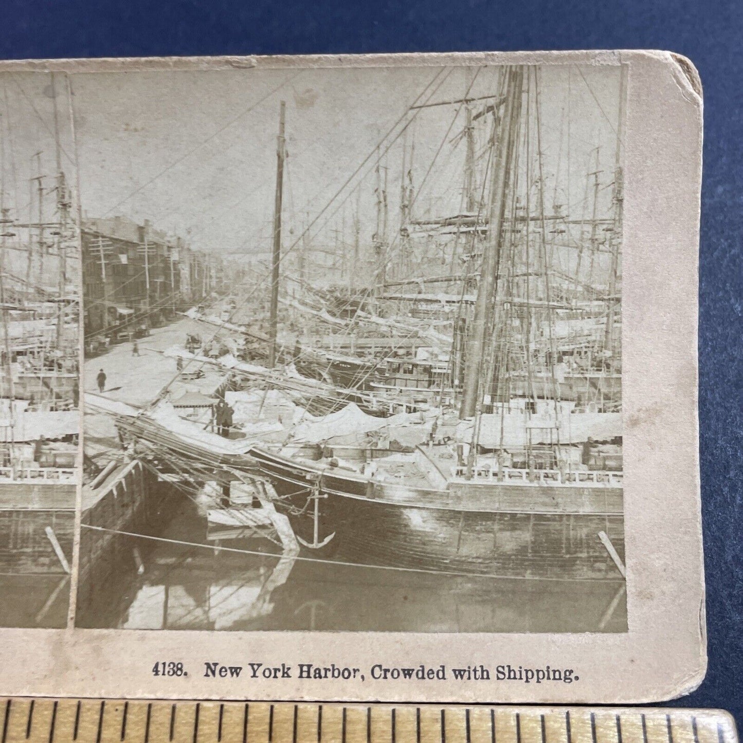 Antique 1890s Cargo Ships In Manhattan Pier NY Stereoview Photo Card P1980-16