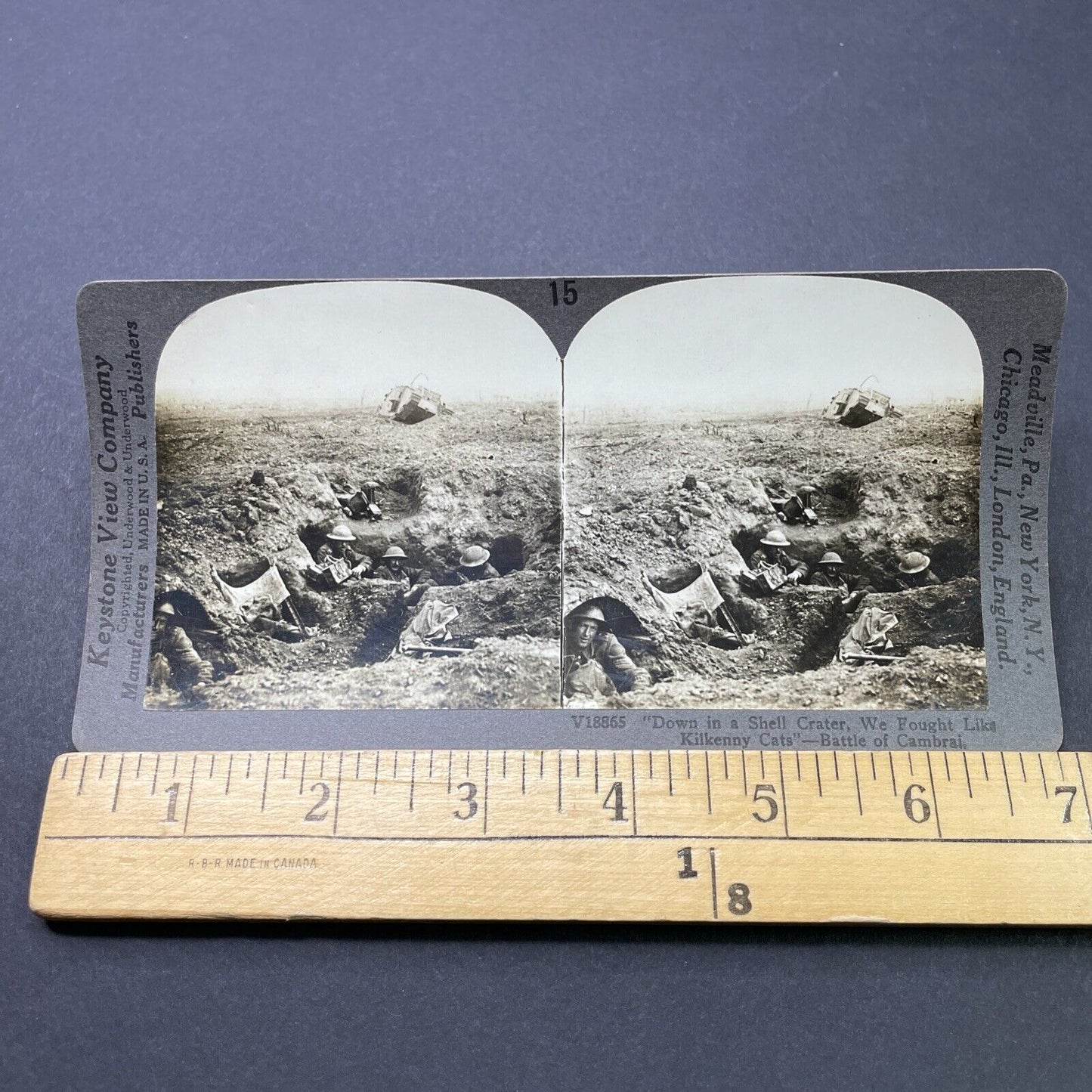 Antique 1918 Canadian Soldiers WW1 Battle Of Cambrai Stereoview Photo Card P2808