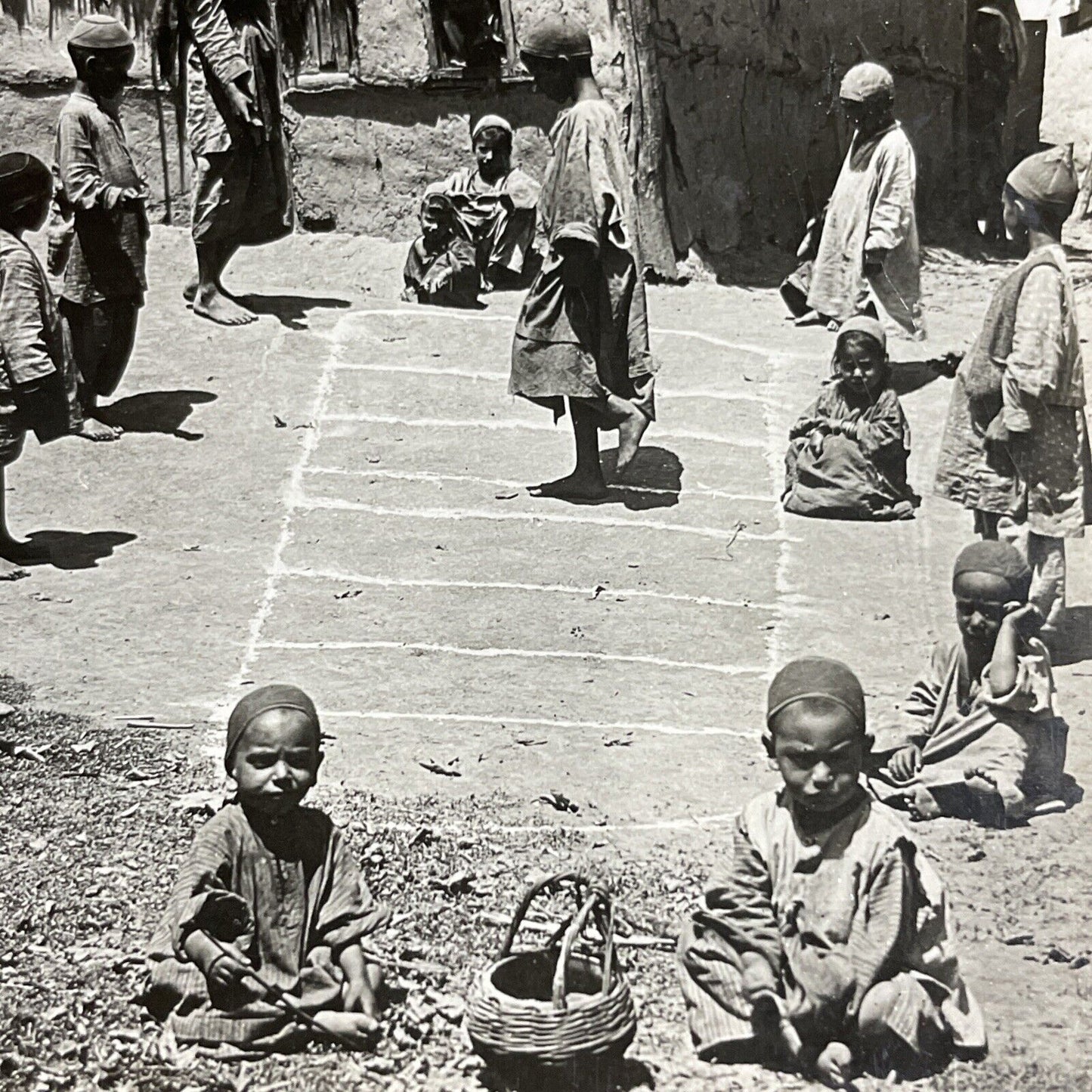 Antique 1910s Poor Children Play Hopscotch In India Stereoview Photo Card P4465