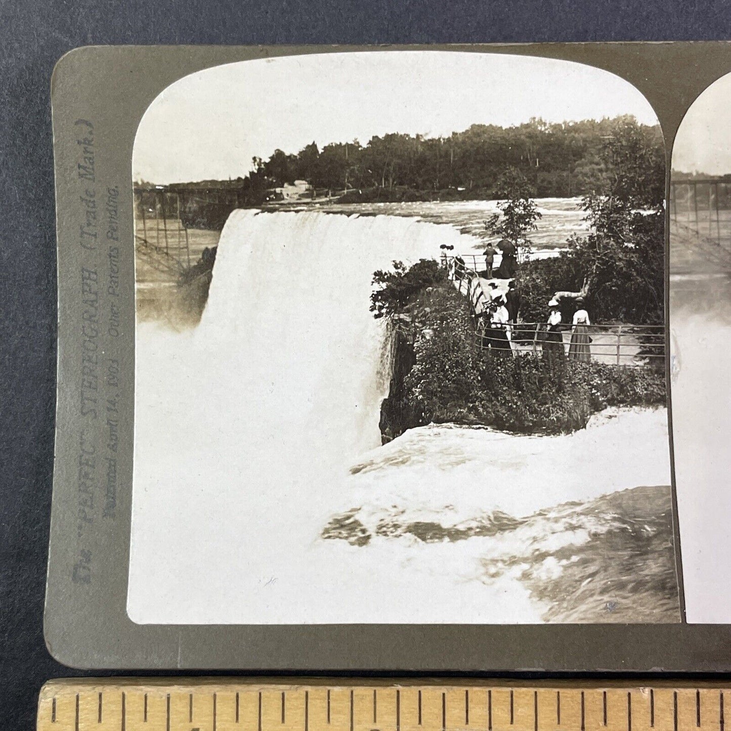 Luna Island Walkway Niagara Falls Stereoview H.C. White Antique c1903 Y2149