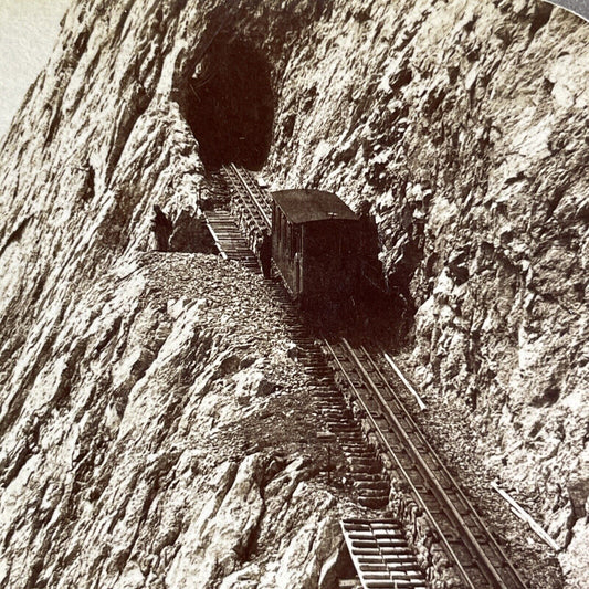 Antique 1897 Mt Pilatus Vertical Railroad Train Rail Stereoview Photo Card P2344