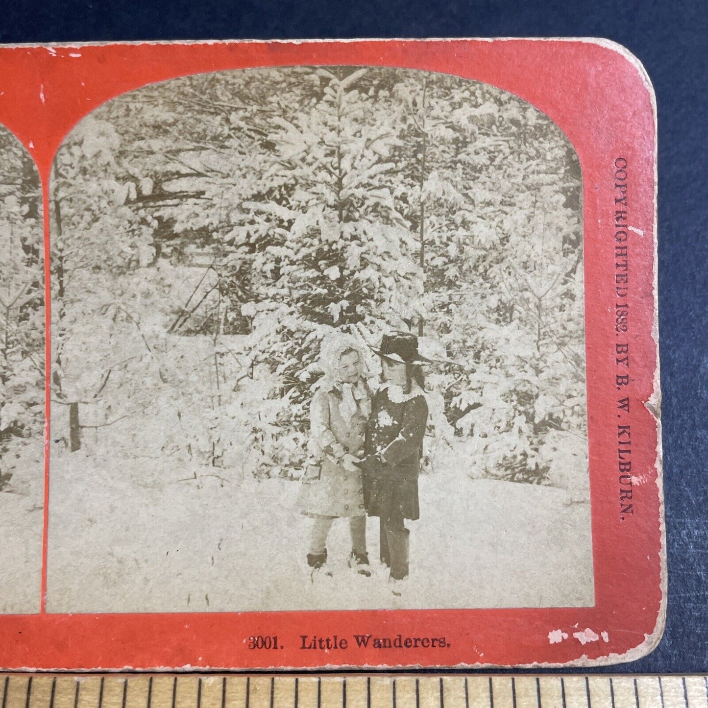 Antique 1882 Two Children In New Hampshire Snowstorm Stereoview Photo Card P4629