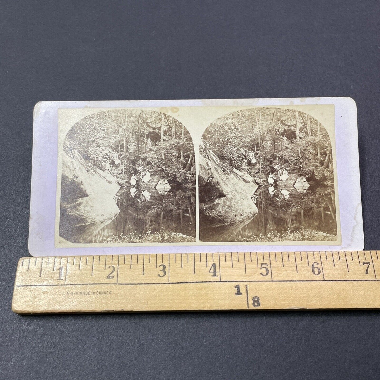 Antique 1860s Women At Pulpit Rock Winchester NH Stereoview Photo Card V2128