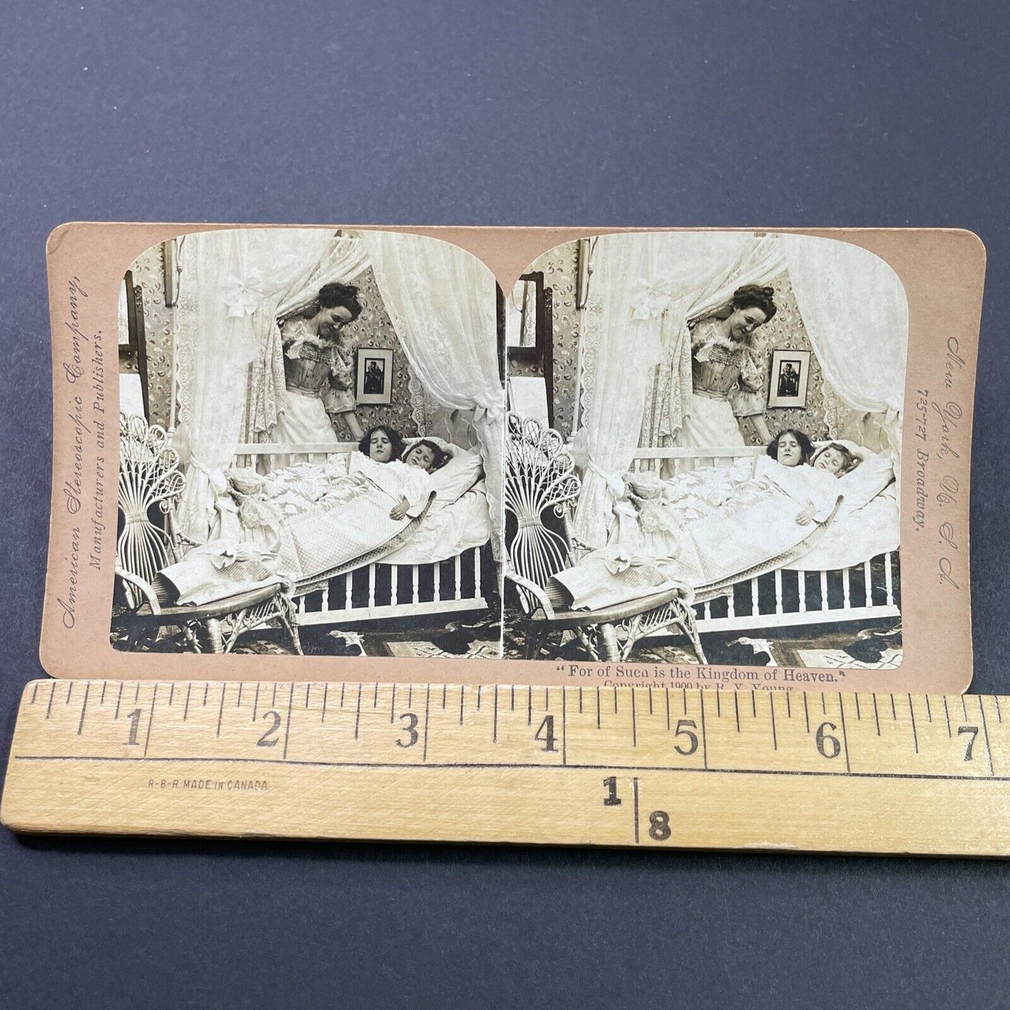 Antique 1890s Sisters Fall Asleep In Bed Stereoview Photo Card P2635