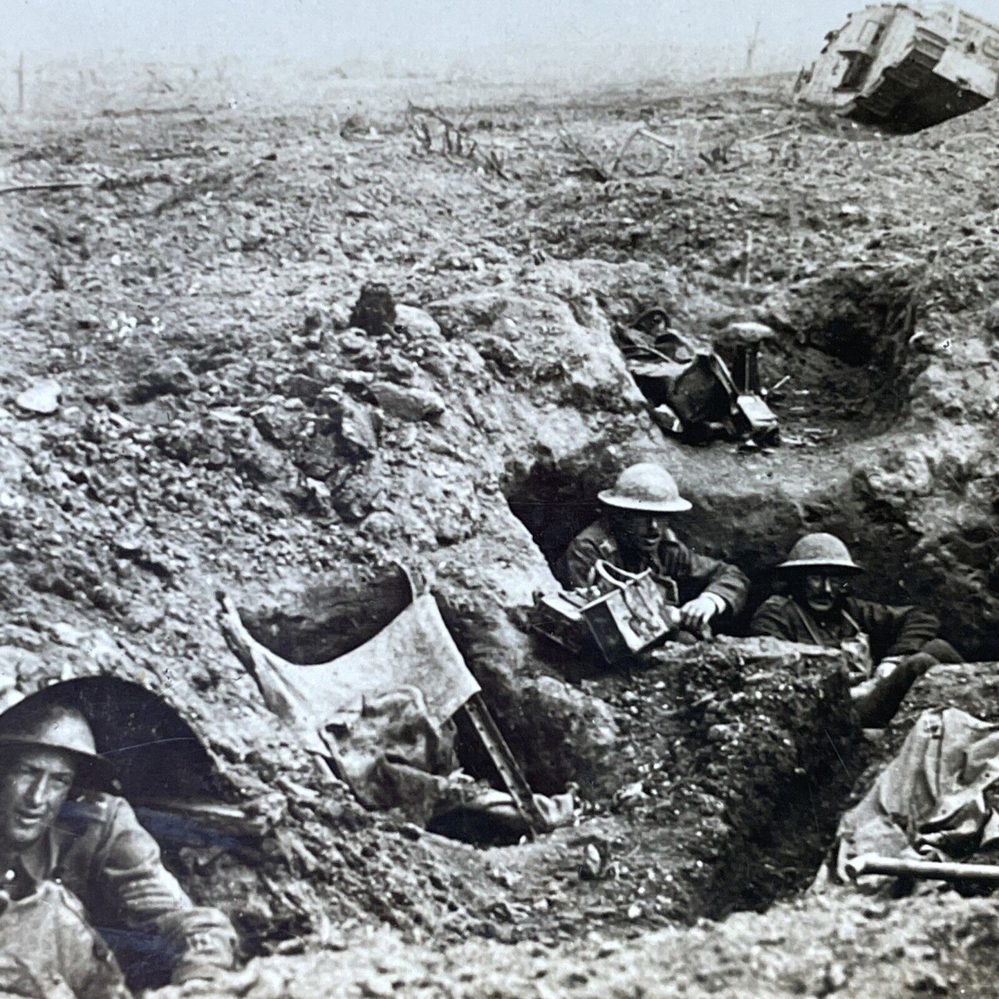 Antique 1918 Canadian Soldiers WW1 Battle Of Cambrai Stereoview Photo Card P2808