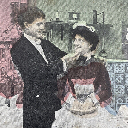 Antique 1890s Man Flirts With Woman In The Kitchen Stereoview Photo Card P1137