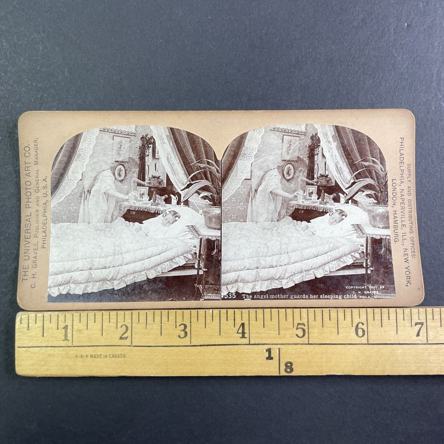 Dead Mother Ghost Hovers Over Her Child Stereoview Antique c1897 X2849