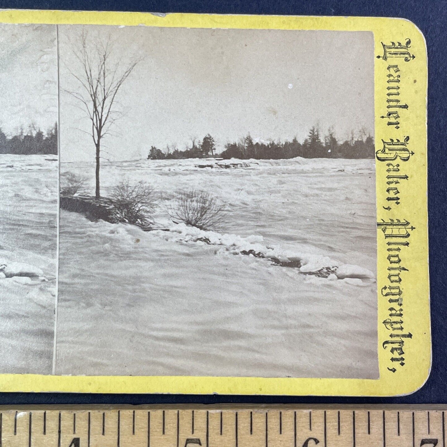 Niagara Falls Lone Tree in Upper Rapids Stereoview Leander Baker c1870s Y2521