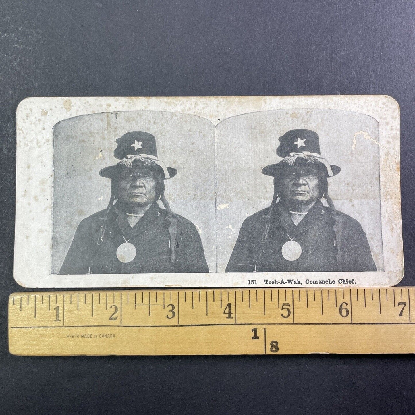 Comanche Indian Chief Tosahwi Stereoview Confederate Soldier Antique 1920s X3763