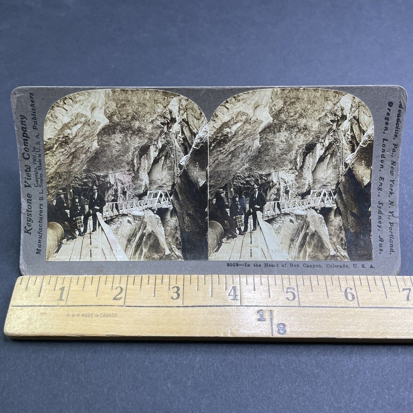 Antique 1909 Box Canyon Colorado Pedestrian Walkway Stereoview Photo Card P1909