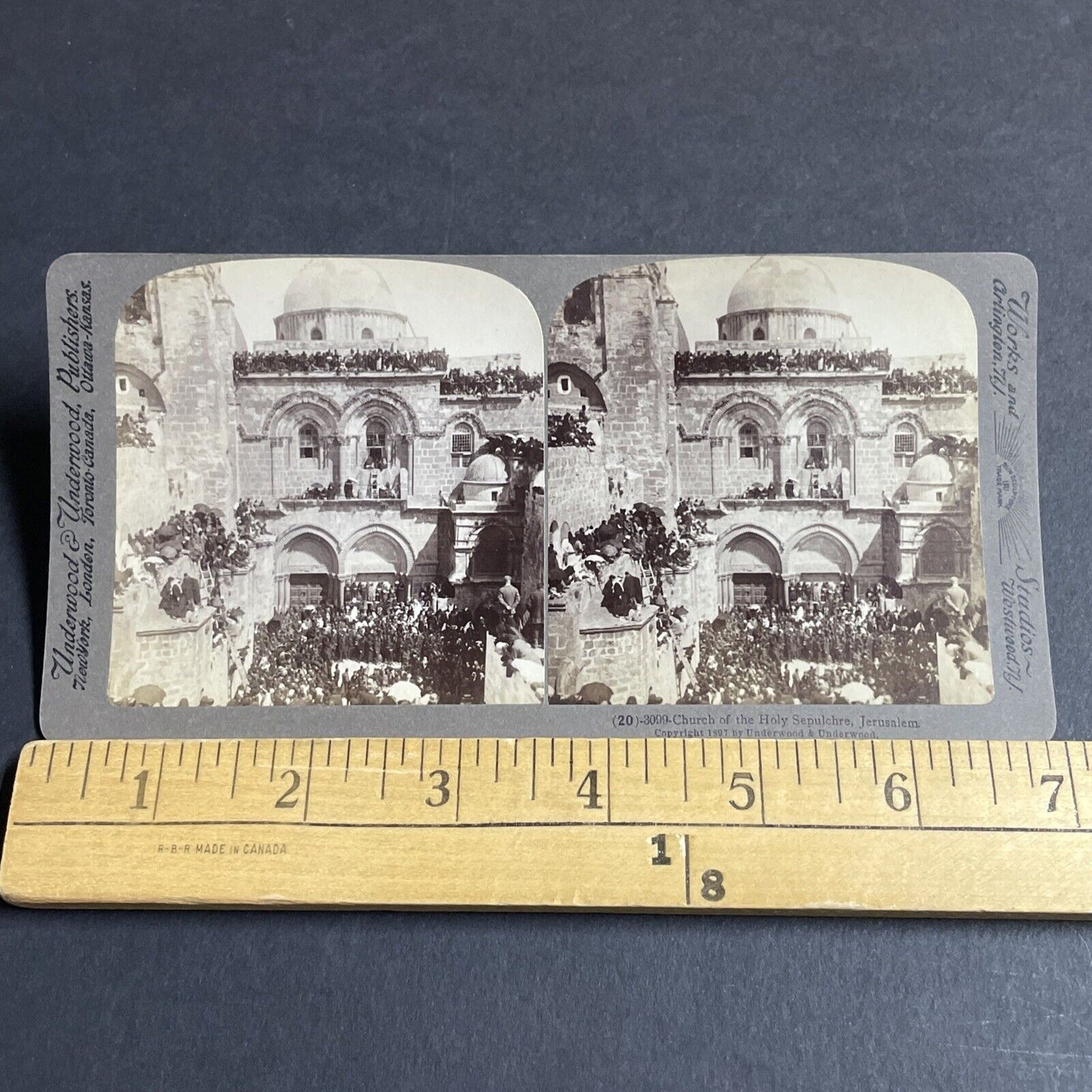 Antique 1897 People Crowding Roof Of Church Jerusalem Stereoview Photo Card 4483