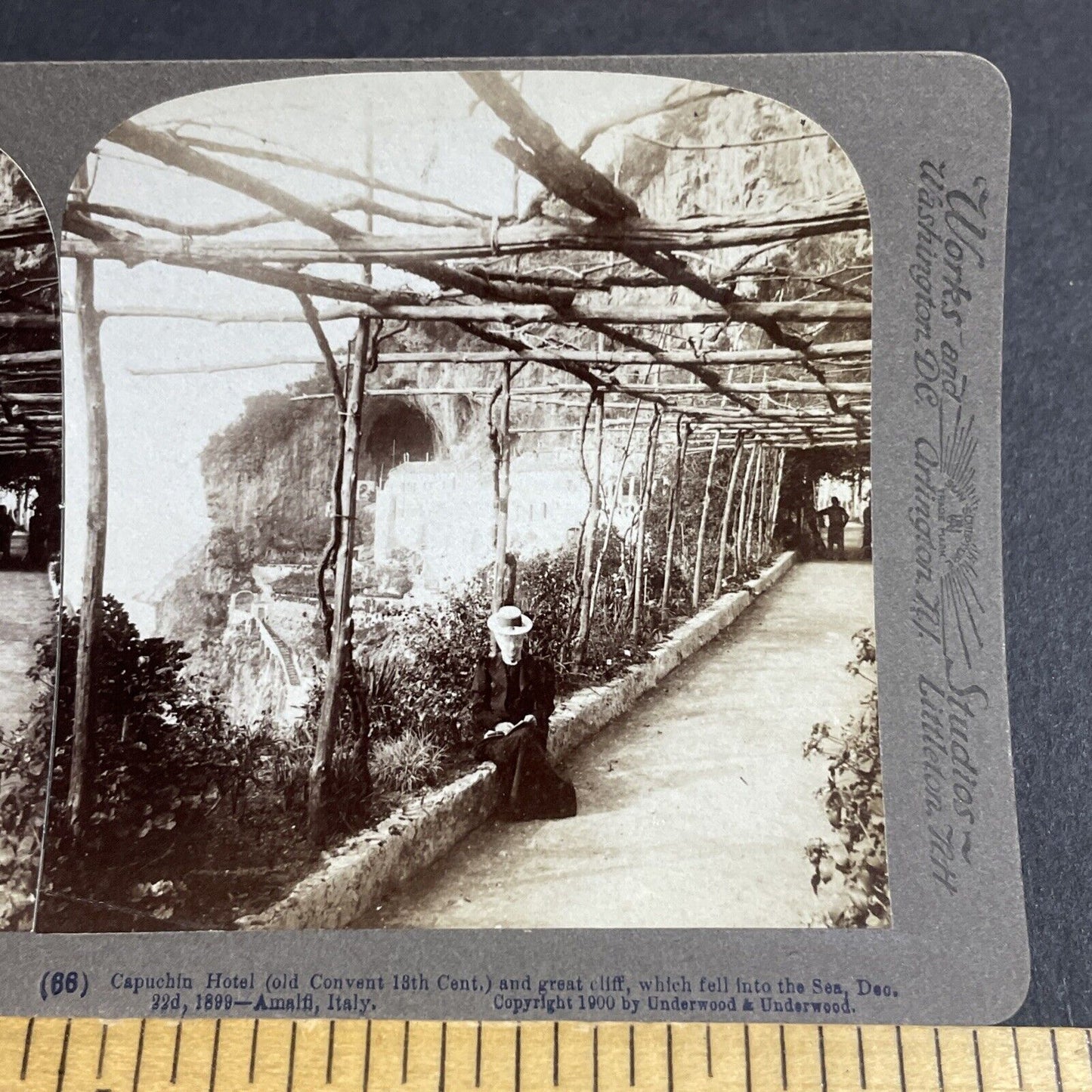 Antique 1899 Woman On Amalfi Coast Italy Stereoview Photo Card P4485