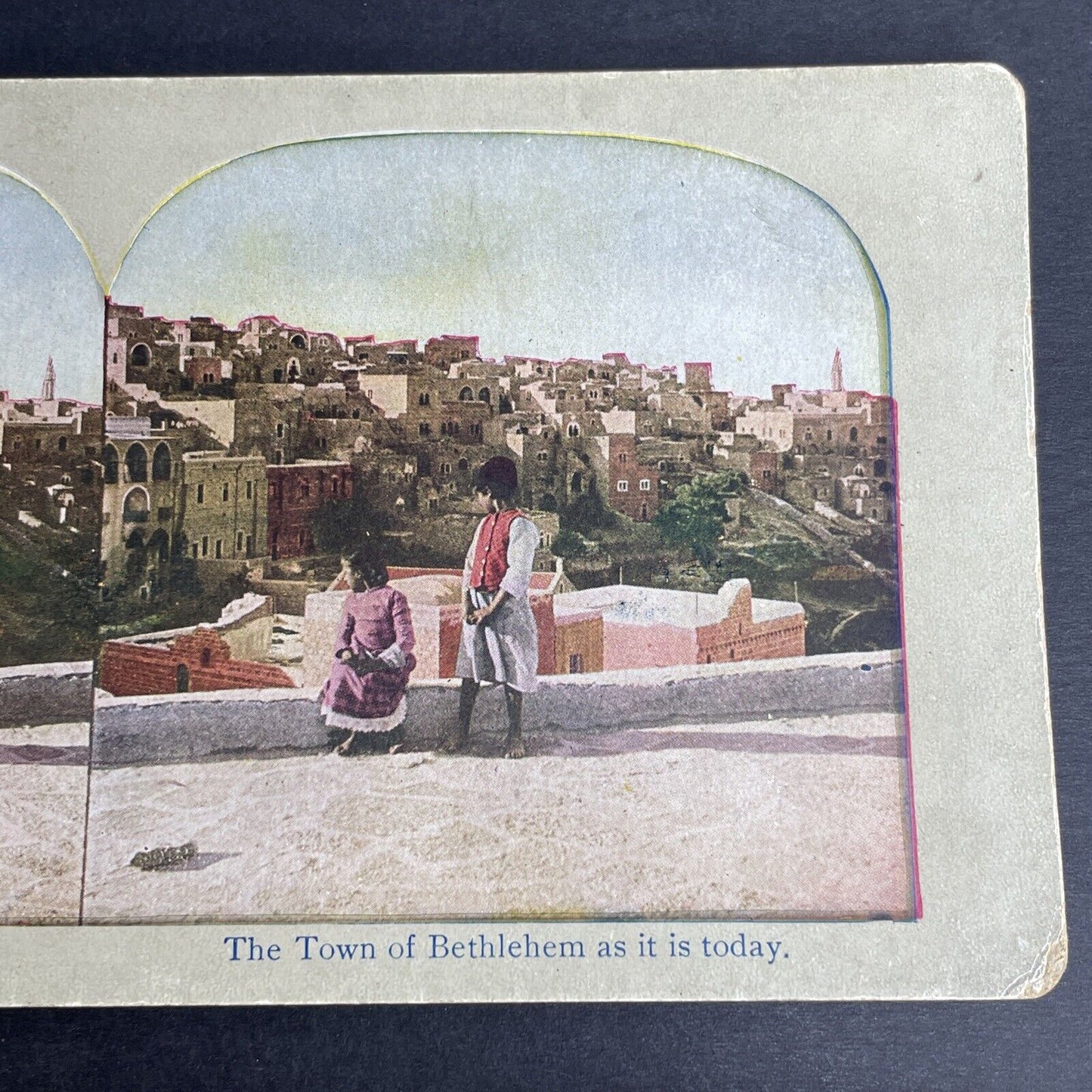 Antique 1902 Jewish Children Overlooking Bethlehem Stereoview Photo Card P1063