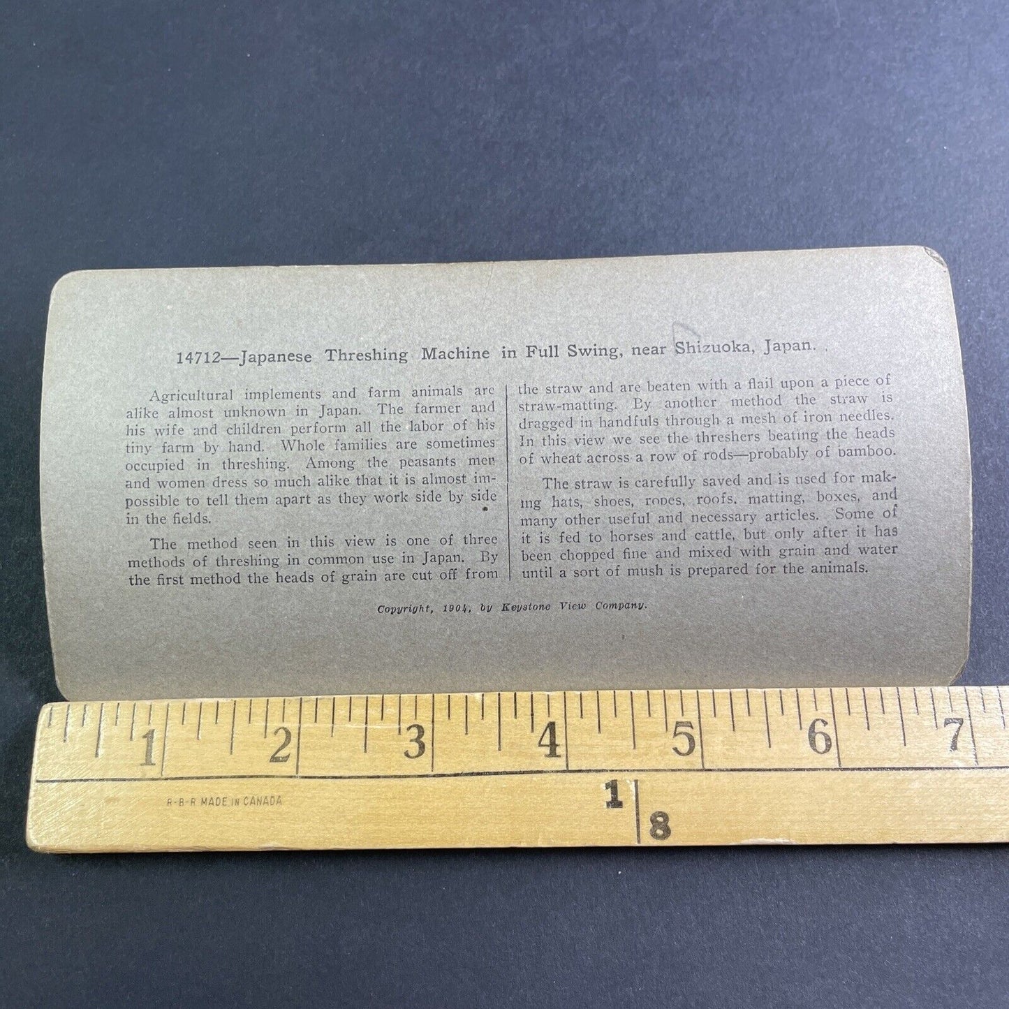 Antique 1904 Farmers Threshing Rice Shizuoka Japan Stereoview Photo Card P2178