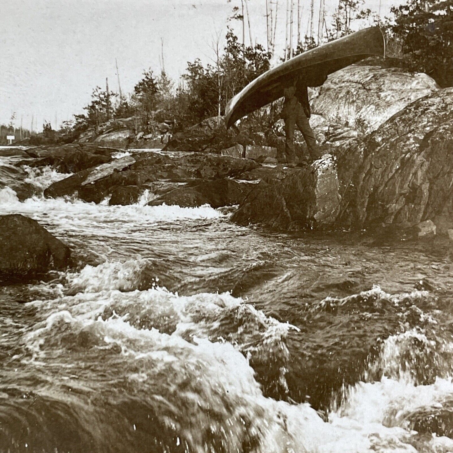 Muskoka River Baysville Ontario Stereoview Canoe Portage Antique c1899 Y2797