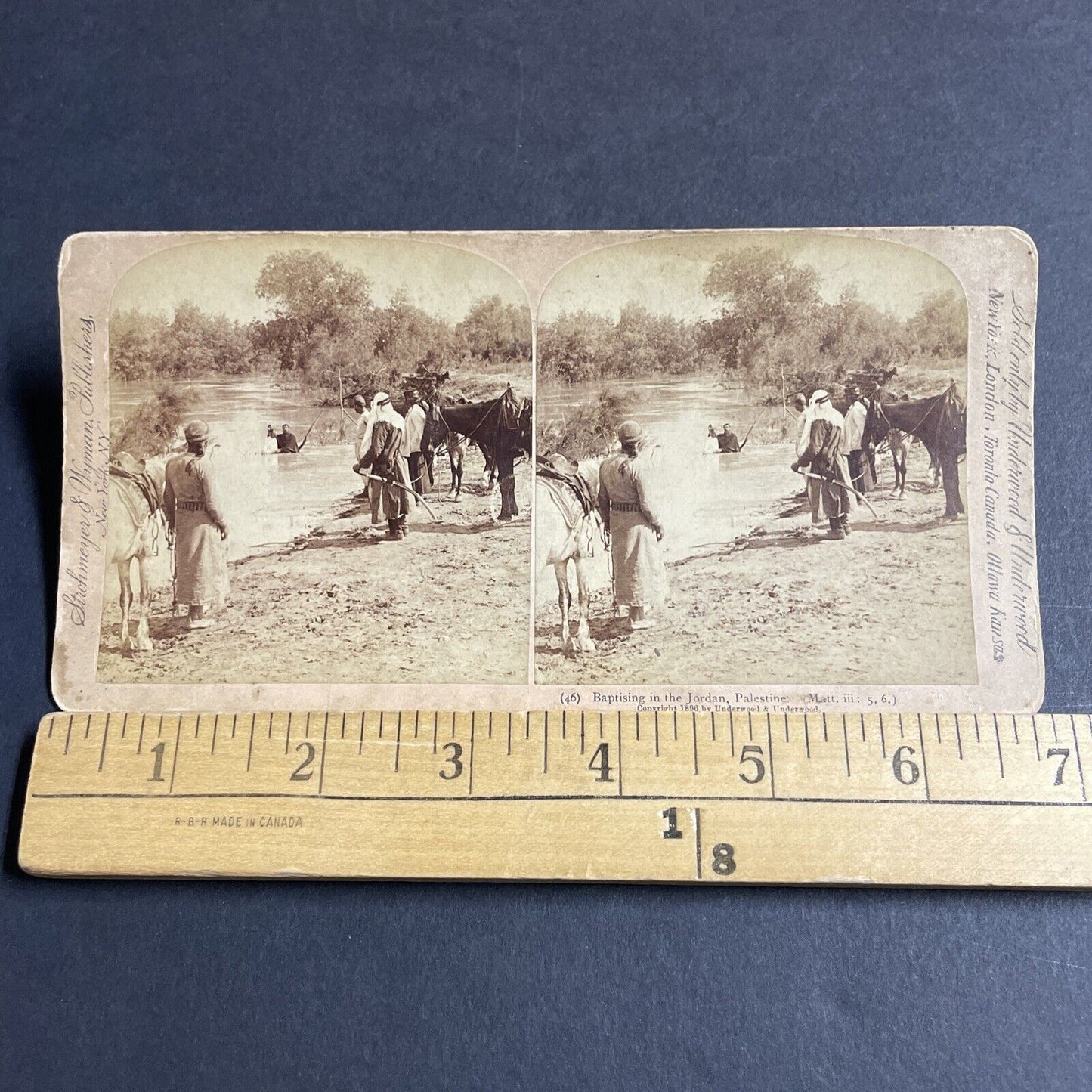 Antique 1896 Baptising Christians In The Jordan River Stereoview Photo Card 4510