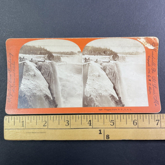 Niagara Falls New York Waterfall Frozen Stereoview Antique c1896 Y1442