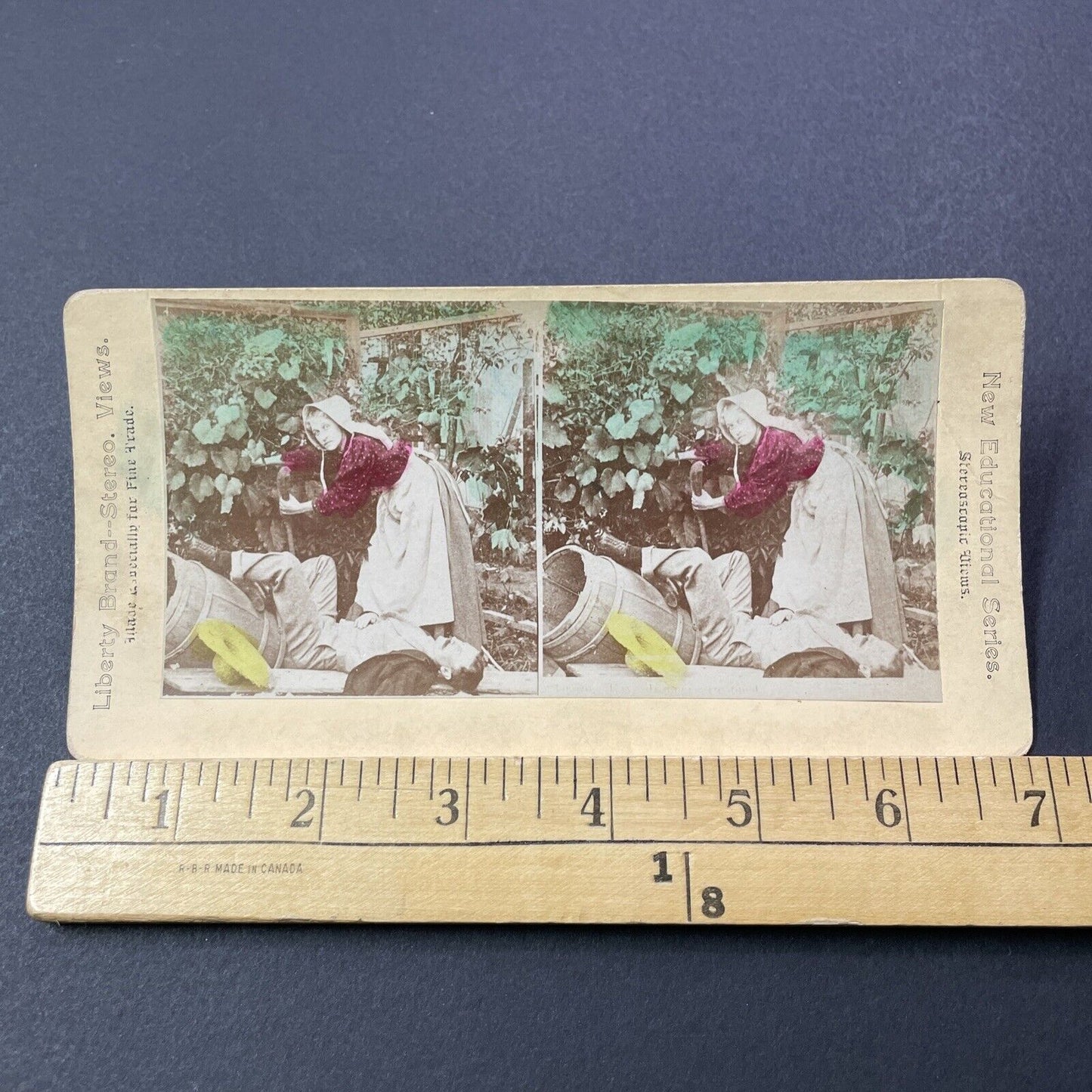 Antique 1880s Woman Finds Drunk Man Passed Out Stereoview Photo Card V3277