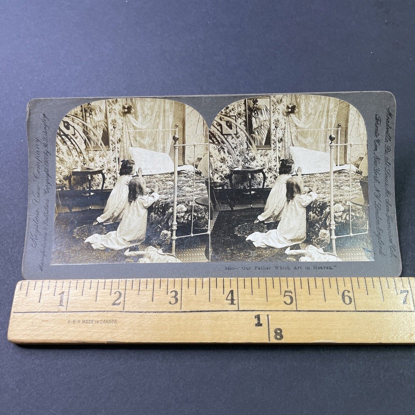 Antique 1900 Girls Say The Lords Prayer At Night Stereoview Photo Card P2855