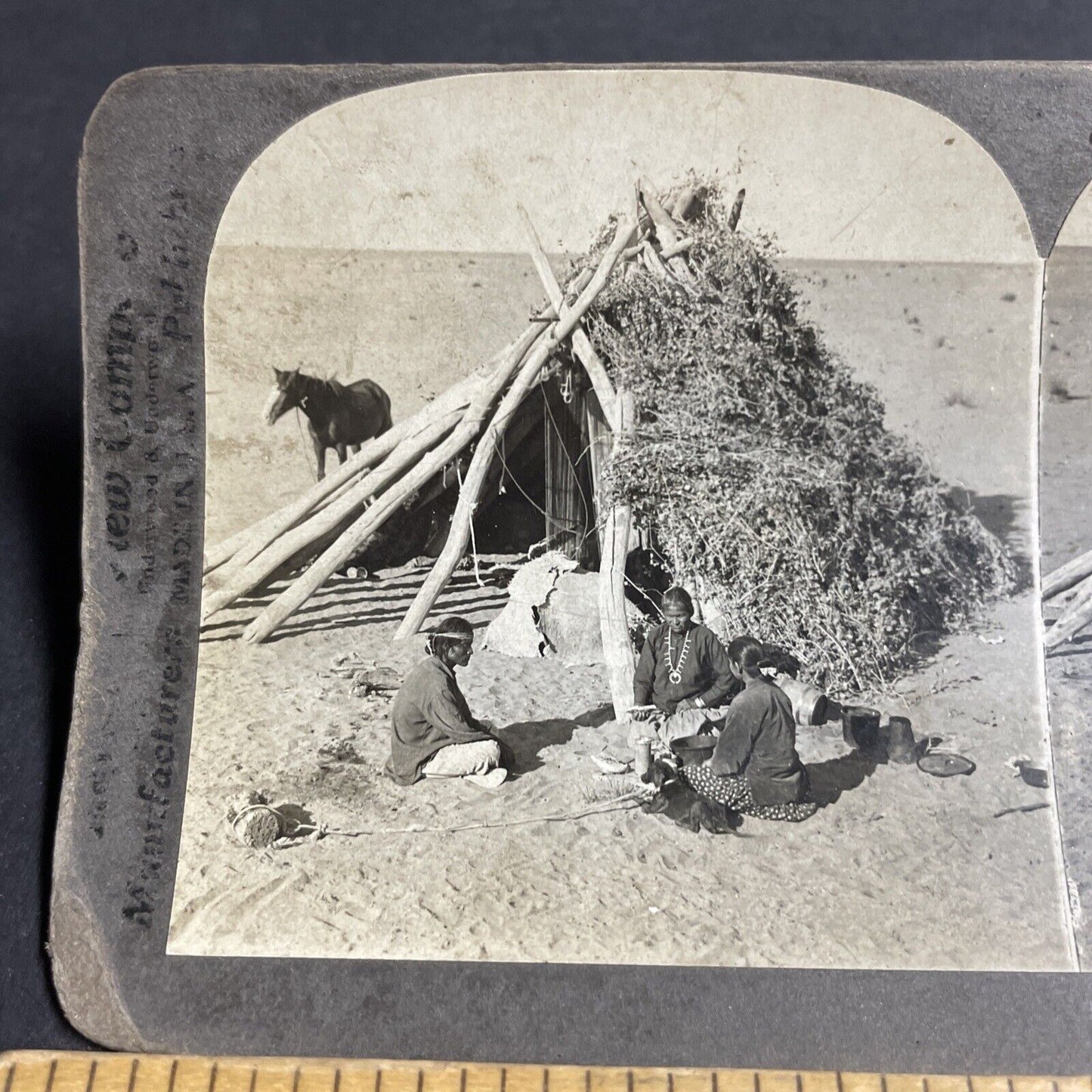 Antique 1910s Navajo Native Indians DAMAGED Stereoview Photo Card P4285